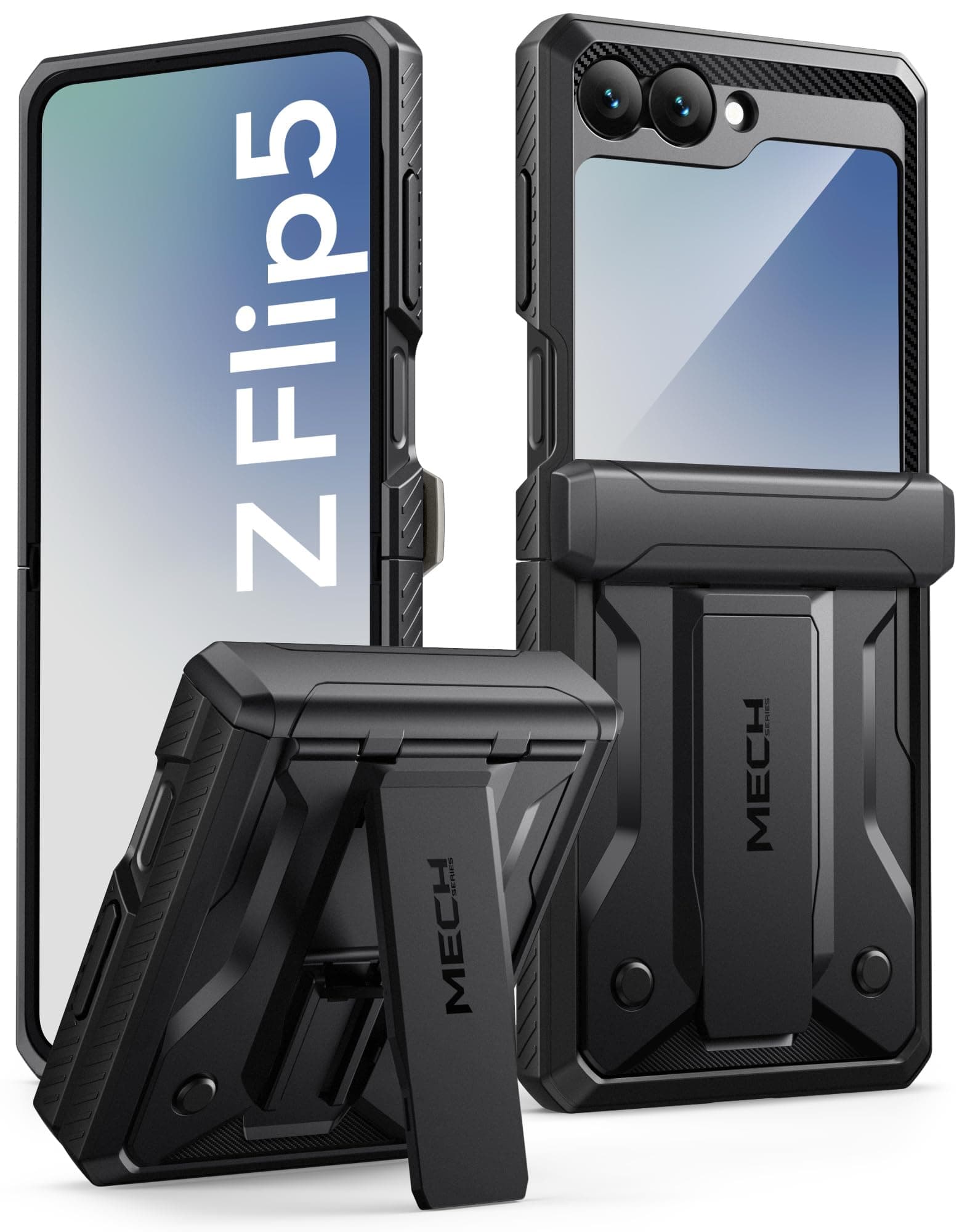 TONGATE for Z Flip 5 Case with Kickstand & Belt-Clip, [Hinge Protection Cover][Bulit-in Screen Protector] Military Grade Shockproof Phone Case for Samsung Galaxy Z Flip 5 5g 2023, Black