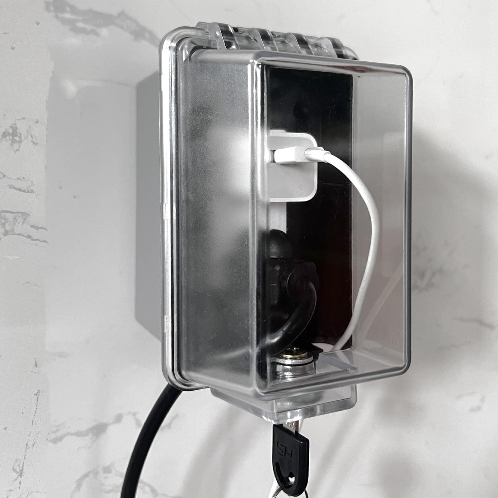 Baby Safety Outlet Cover Box-Key Lock for Much Better Toddler Proofing, Easier Operation, Simple 4 Step Install with Included Screws,Provides Extra Space Inside for Plugs,Adapters