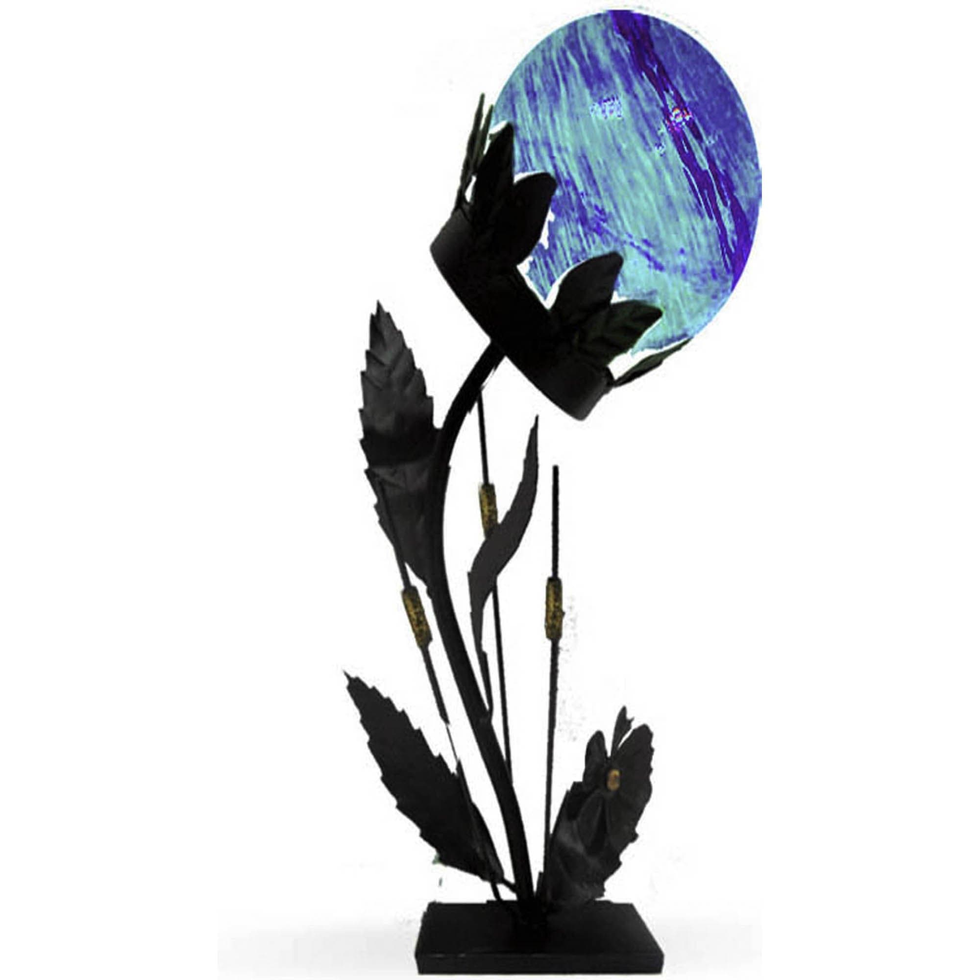 Garden Meadow R1368B Solar Glass Flower Outdoor Table Lamp with Blue Light, 18-Inch
