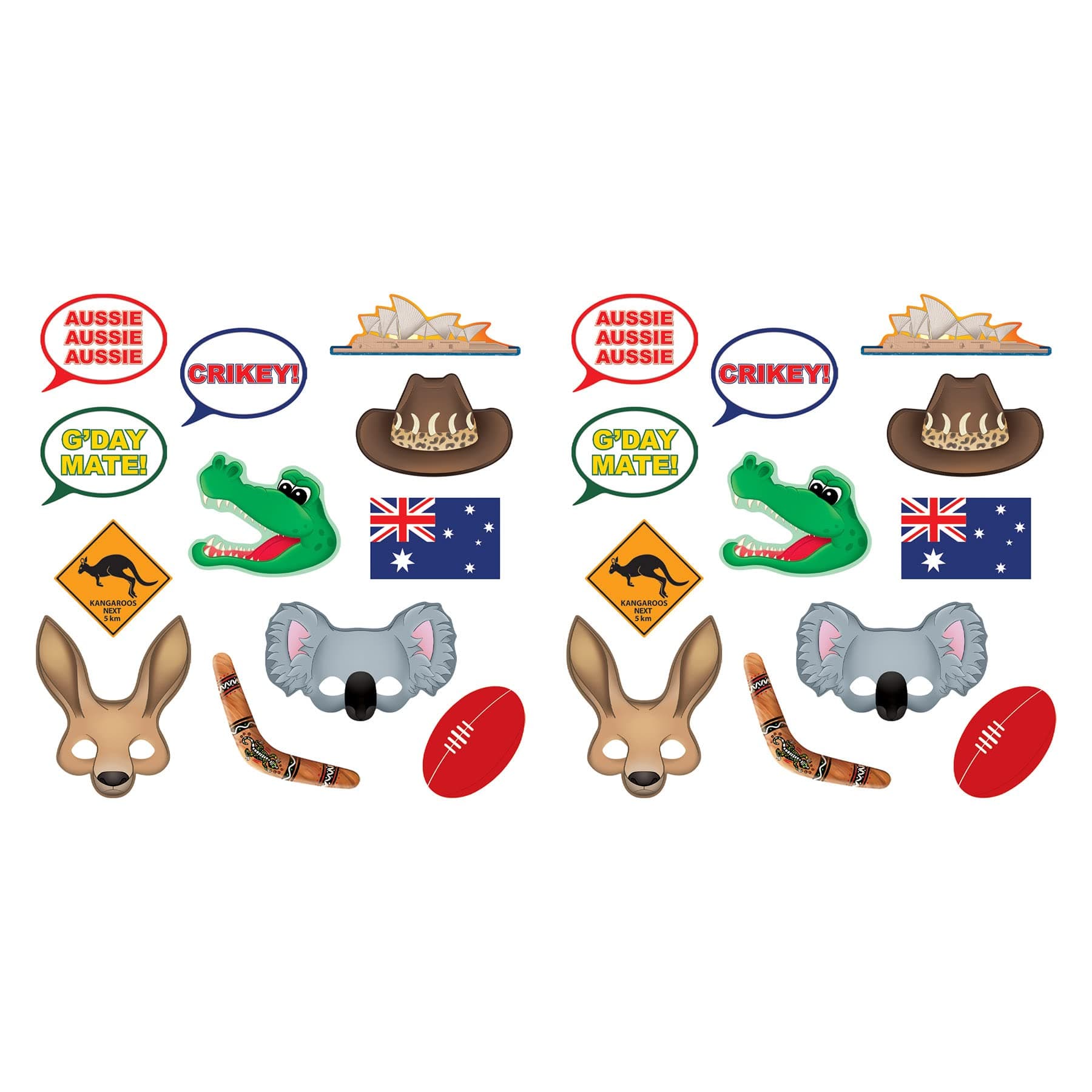 Beistle 54953, 24 Piece Australian Photo Fun Signs, 6.5" to 11", Multicolored