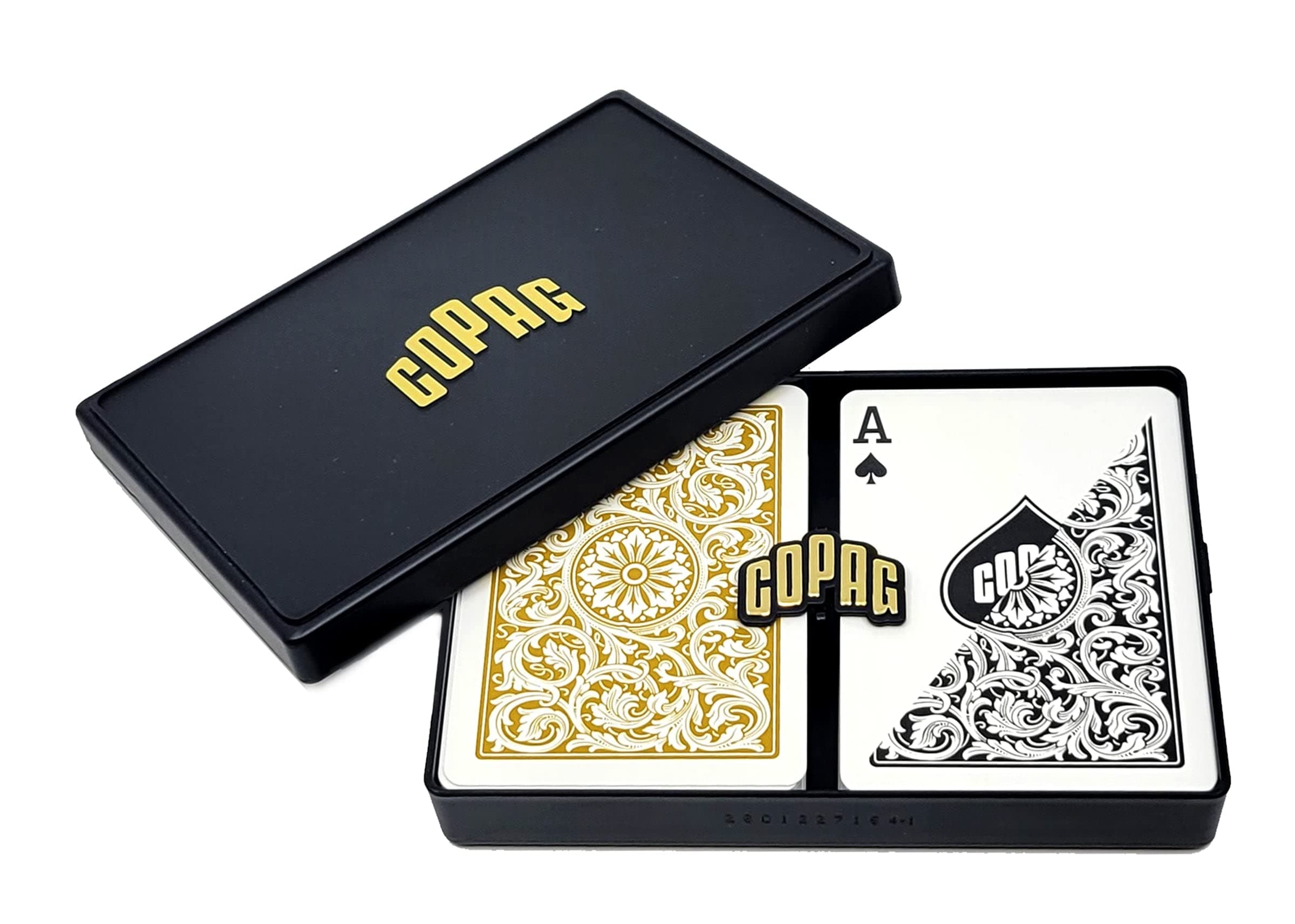 1546 Design 100% Plastic Playing Cards, Poker Size (Standard) Black/Gold (Regular Index, 1 Set)