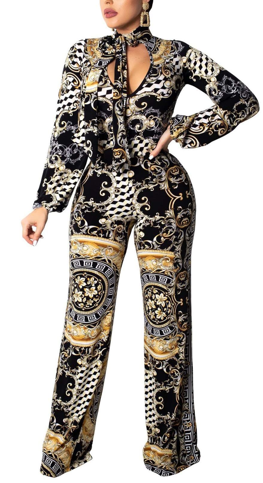 Jumpsuit for Women Sexy Elegant Long Straight Pants Cocktail Printing Jumpsuits Party Club with Zipper