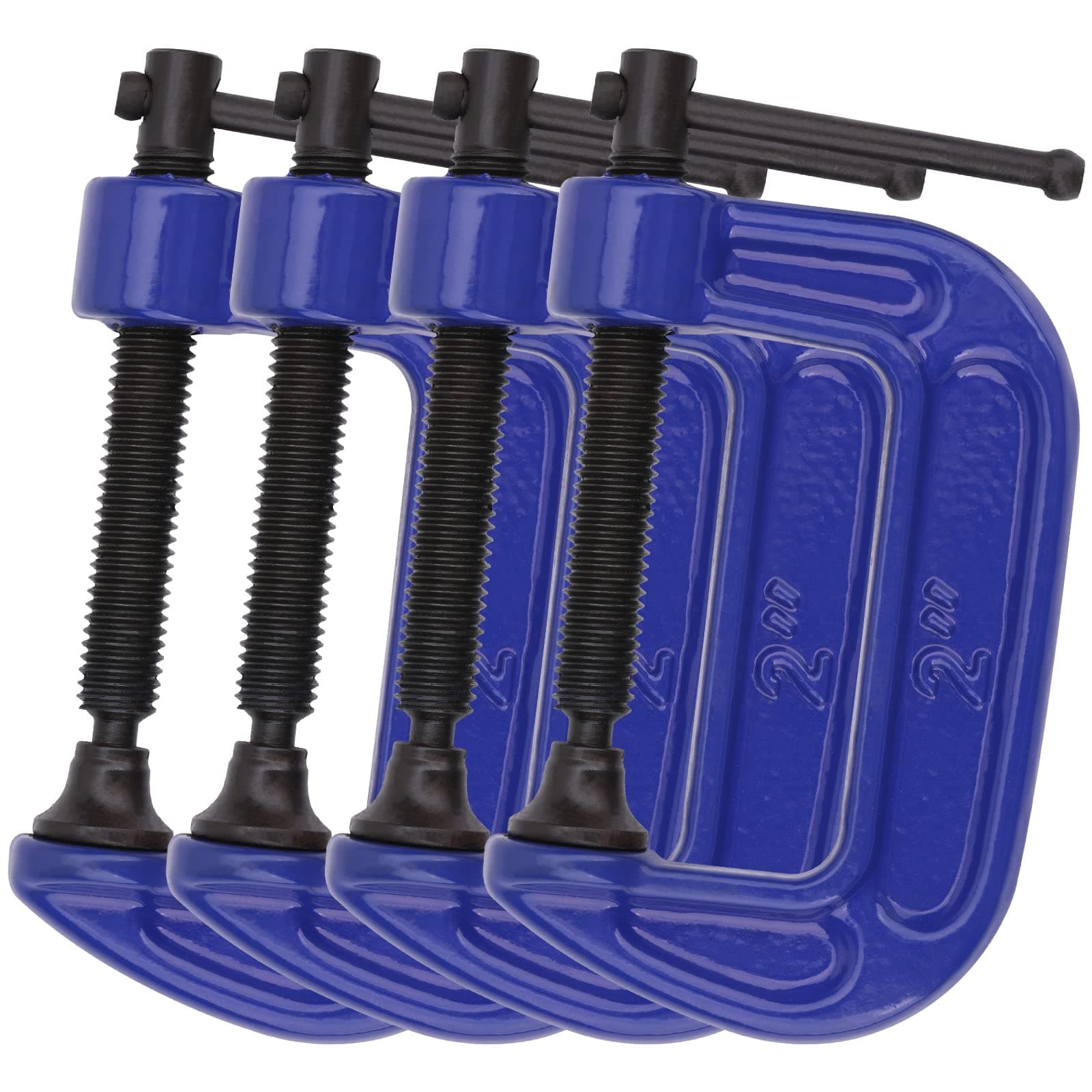 4Piece 2 Inch C-Clamp Set, Industrial Strength 2 inch C Clamps for Woodworking, Welding, Building, Heavy Duty G Clamps with Sliding T-Bar Handle, Blue