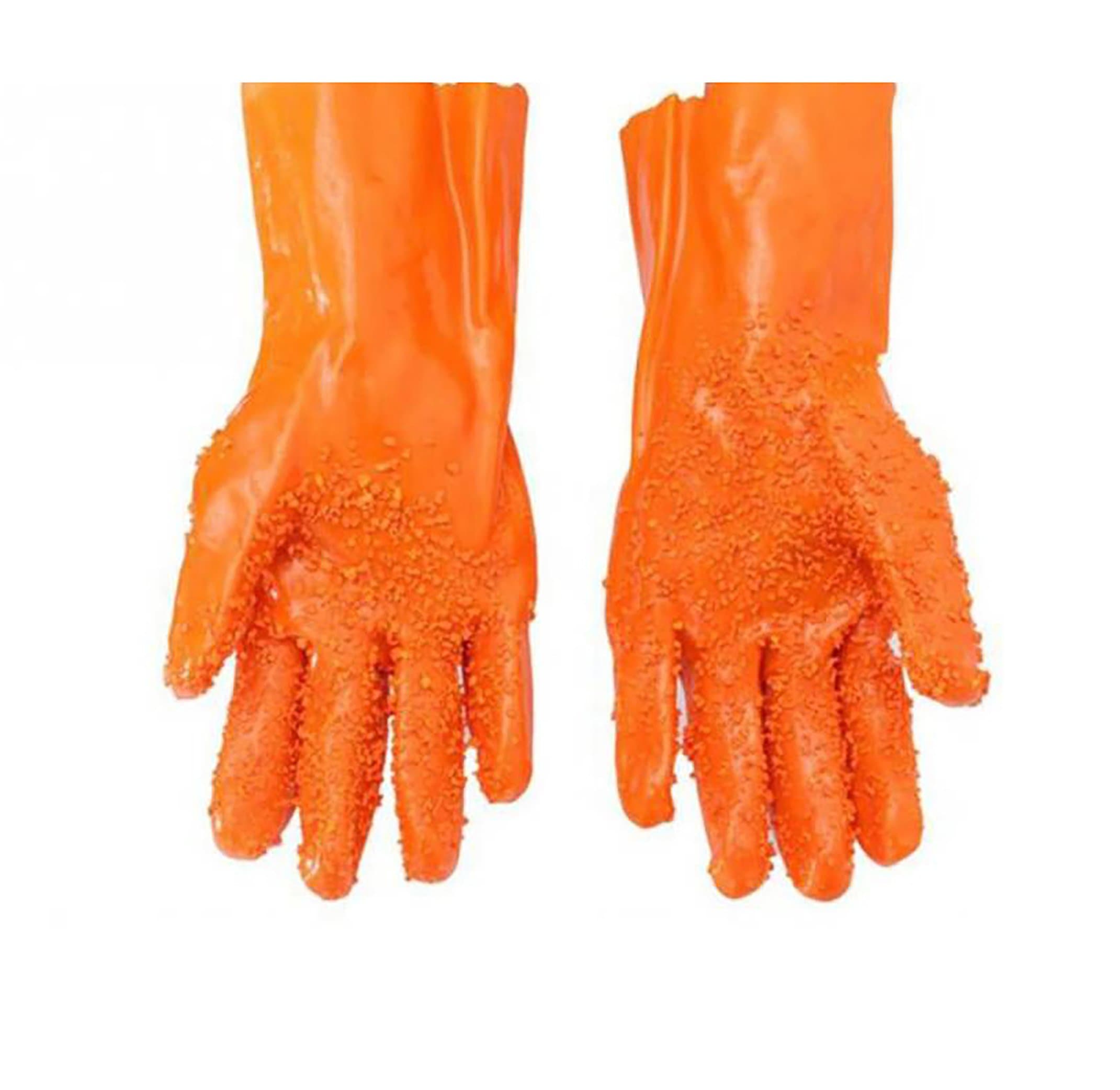 SOLDOUT GK PVC Fish Cleaning/Potato Peeling Food Grade Wet and Dry Gloves (Orange, Standard Size)