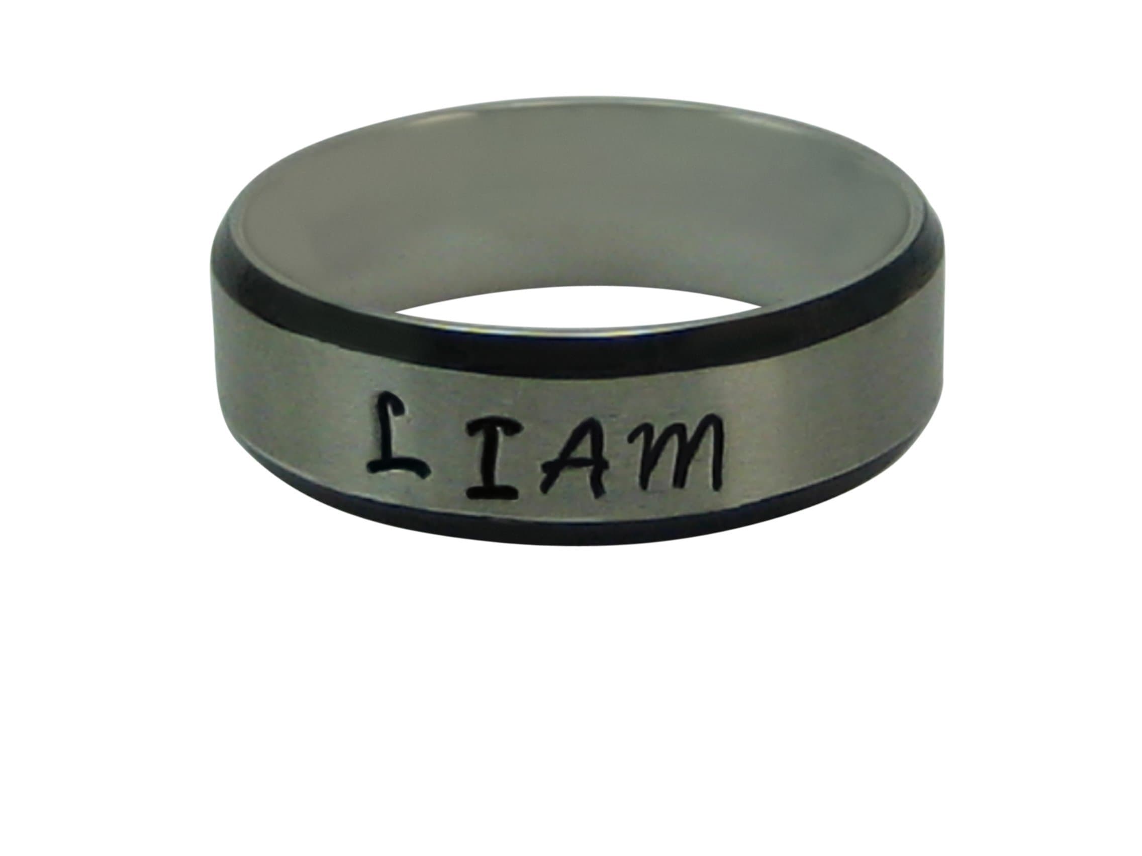 6mm Stainless Steel Black Edged Stamped Message Ring Band - Size 7
