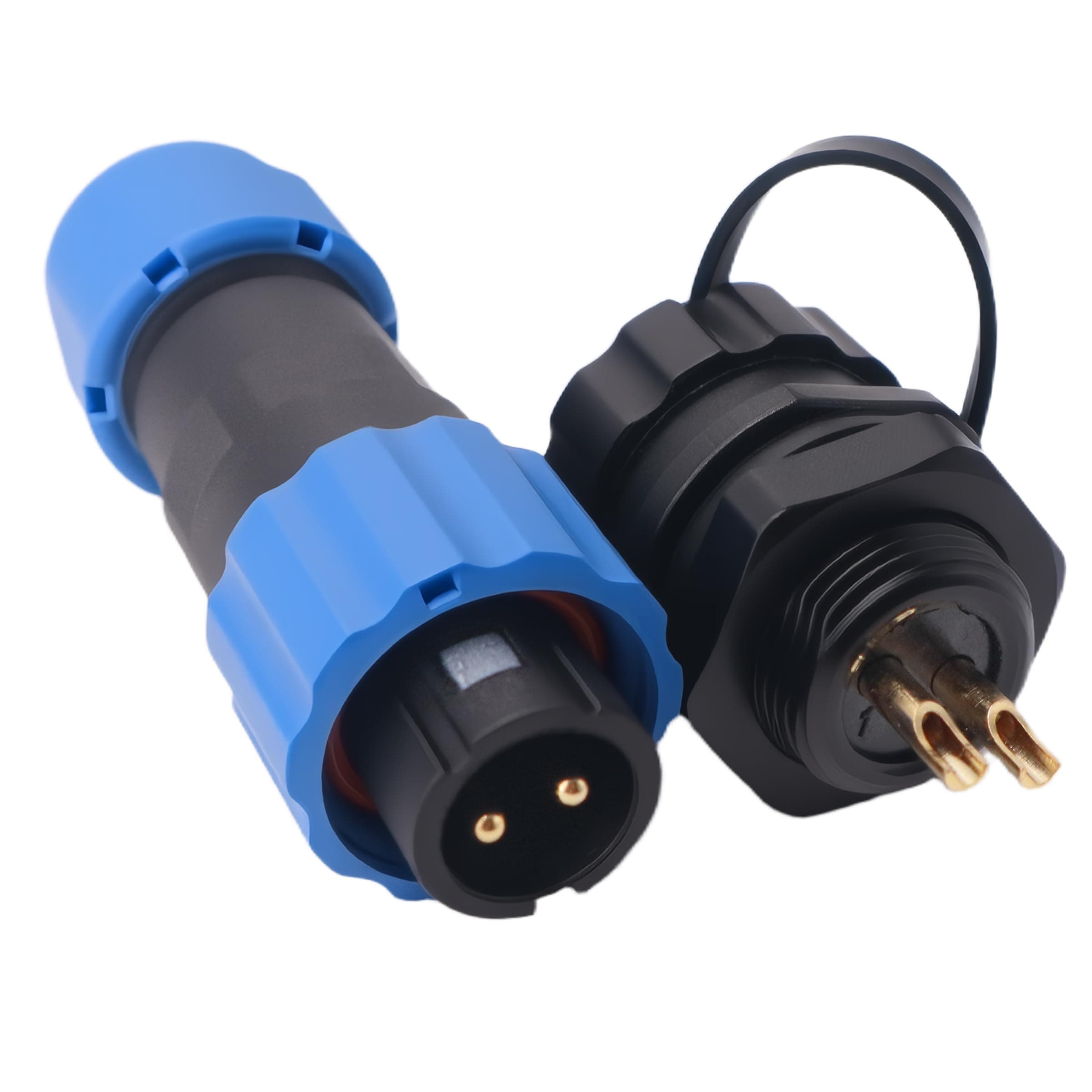 Elecbee Aviation Cable Circular Connector SP13 2 Pin Waterproof Plastic Male Plug Female Socket Electrical Connector, IP68 Round Plug with Cap Panel Mount for Outdoor Industrial Devices Power Signal
