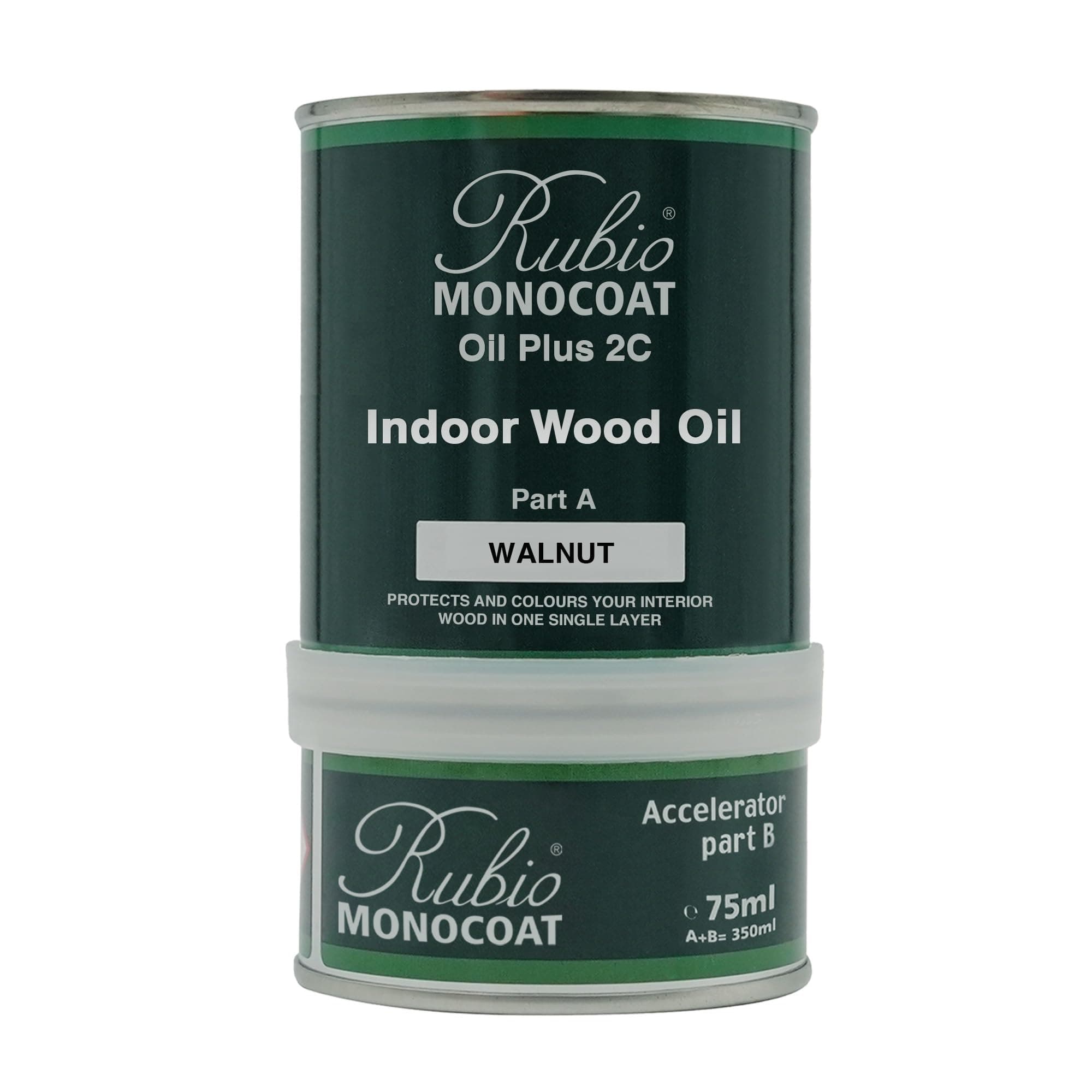 Wood Oil Finish 14 m² - Walnut | Oil Plus 2C | Quick-Dry, Eco-Friendly Linseed Wood Oil for Indoor Use, Includes Accelerator (Part B) | Protector | 350 ML