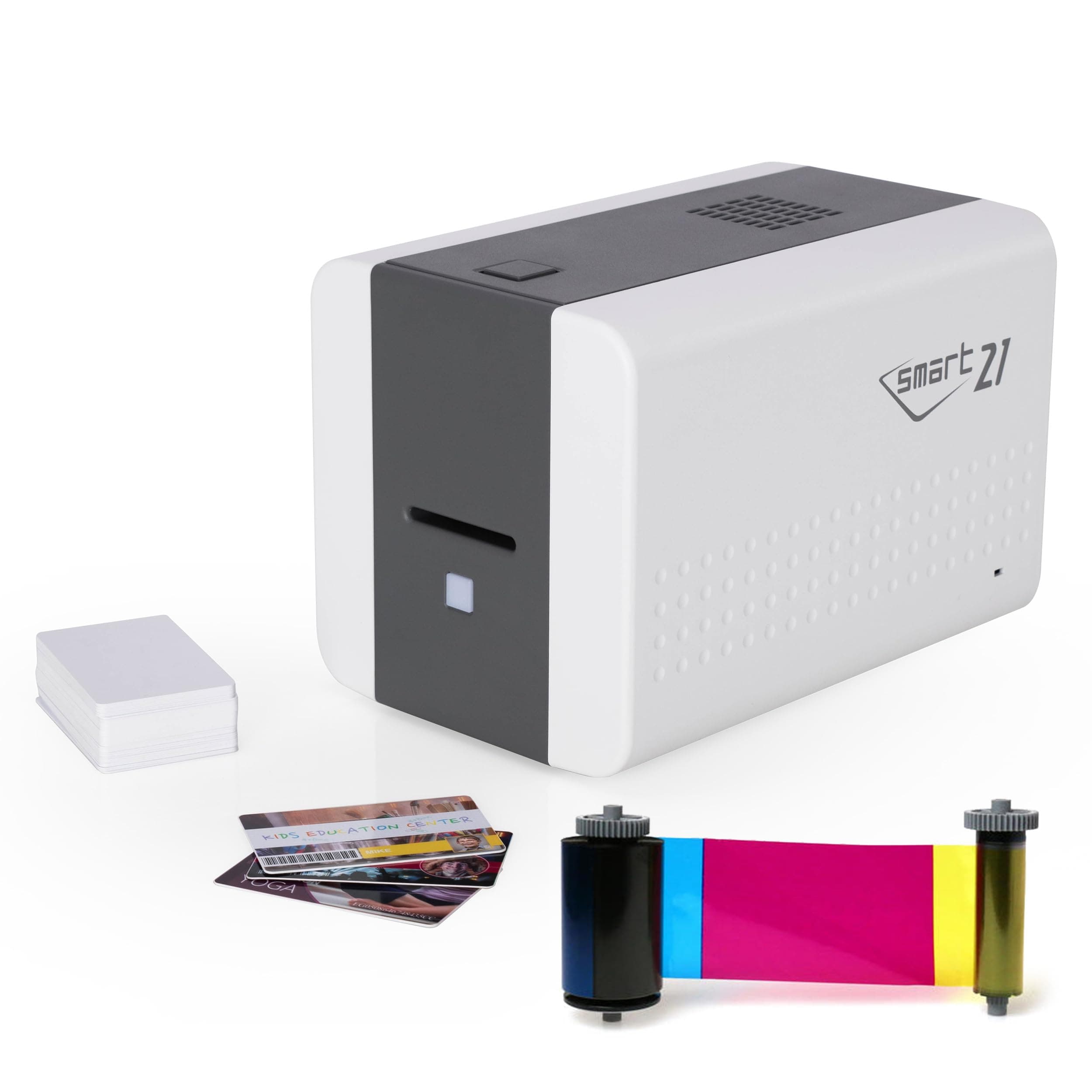 IDP IDP SMART-21S ID Card Simplex Printer Kit with PC Only Software, 100 Print YMCKO Color Ribbon, and 100 PVC Plastic Cards