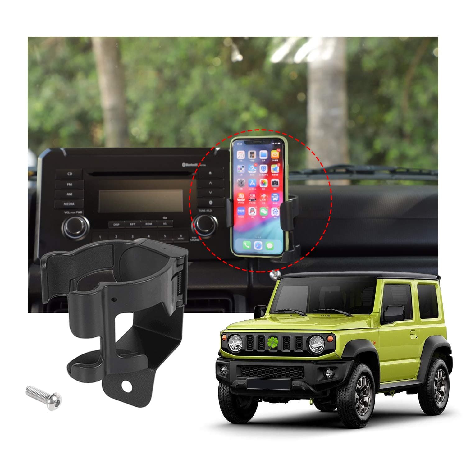 Cup Holder Phone Mount for Suzuki Jimny JB64 JB74W 2019 2020 2021 2022 2023 Car Mount Phone Holder Multifunction Water Cup Drink Stand Bracket Black (Pack of 1)
