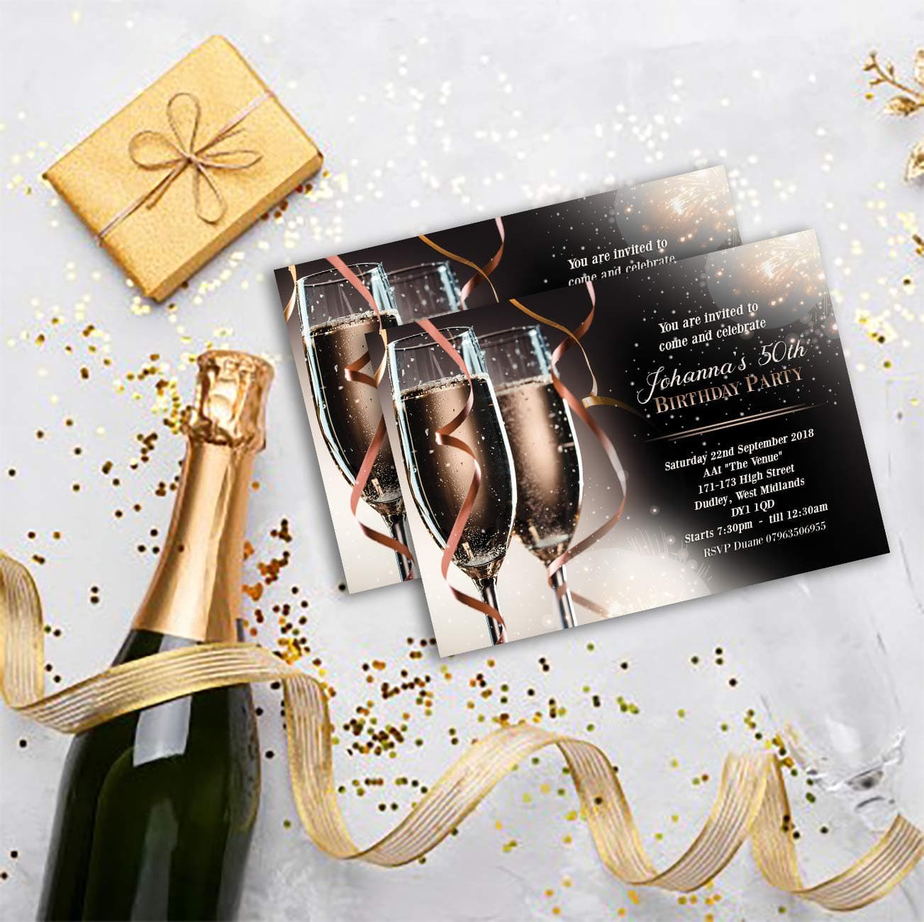 Personalised Adult Invitations | Champagne Prosecco Birthday Party Invites | 18th 21st 30th 40th 50th 60th Party | Any Age