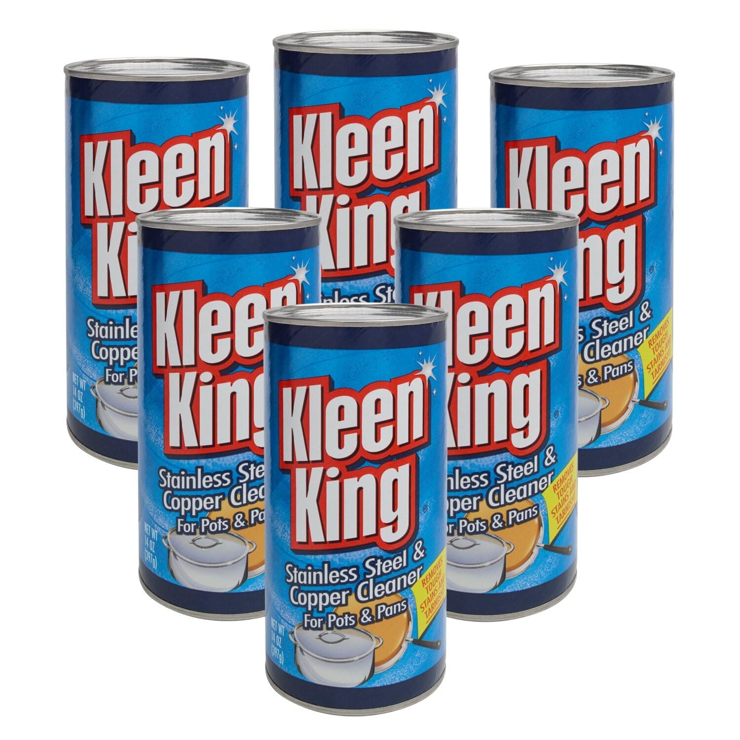 King Kleen Stainless Steel Cookware Cleaner and Copper Cleaner (14 oz, 6 Pack) Helps Remove Stains and Tarnish from Pots and Pans, Multi-Purpose Metal Cleaner, Powder Form
