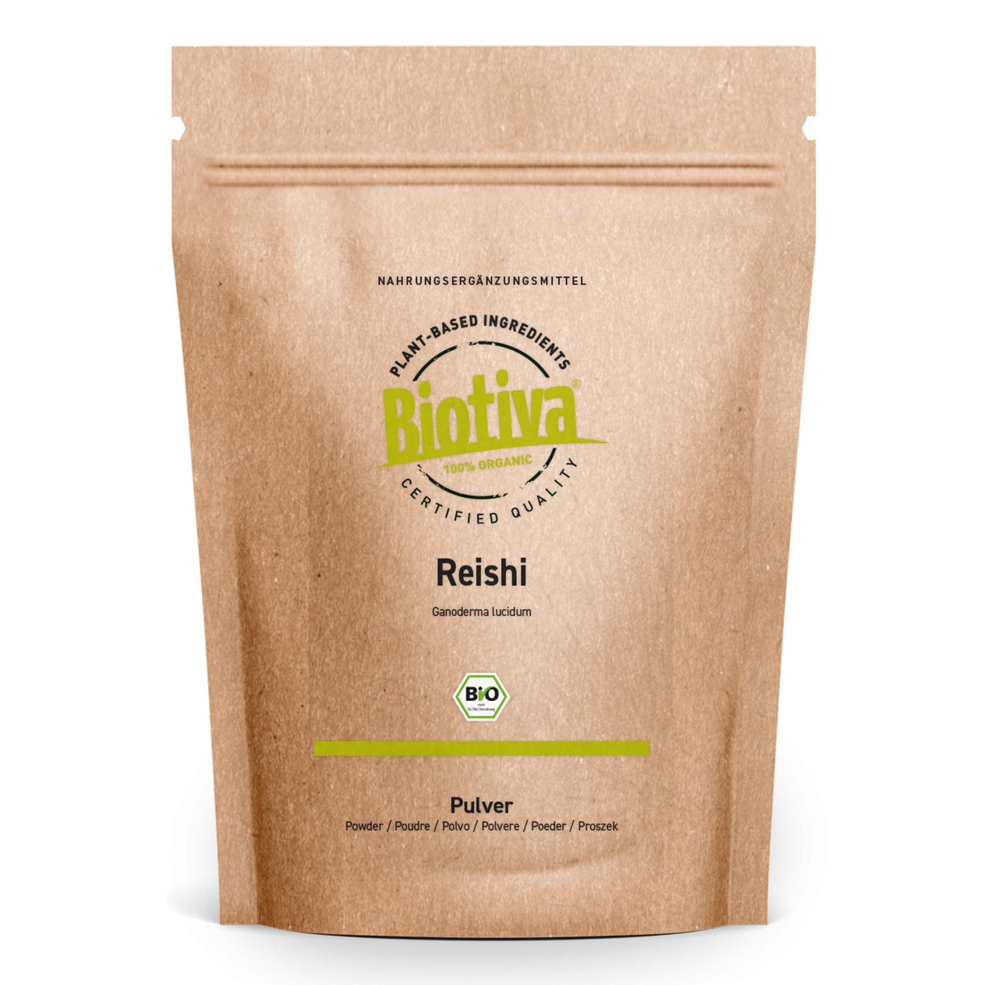 Biotiva Reishi Powder Organic 125g - Ganoderma lucidum - Vital Mushroom - Mushroom of Immortality - Without additives - Vegan - Packed in Germany (DE-ECO-005)