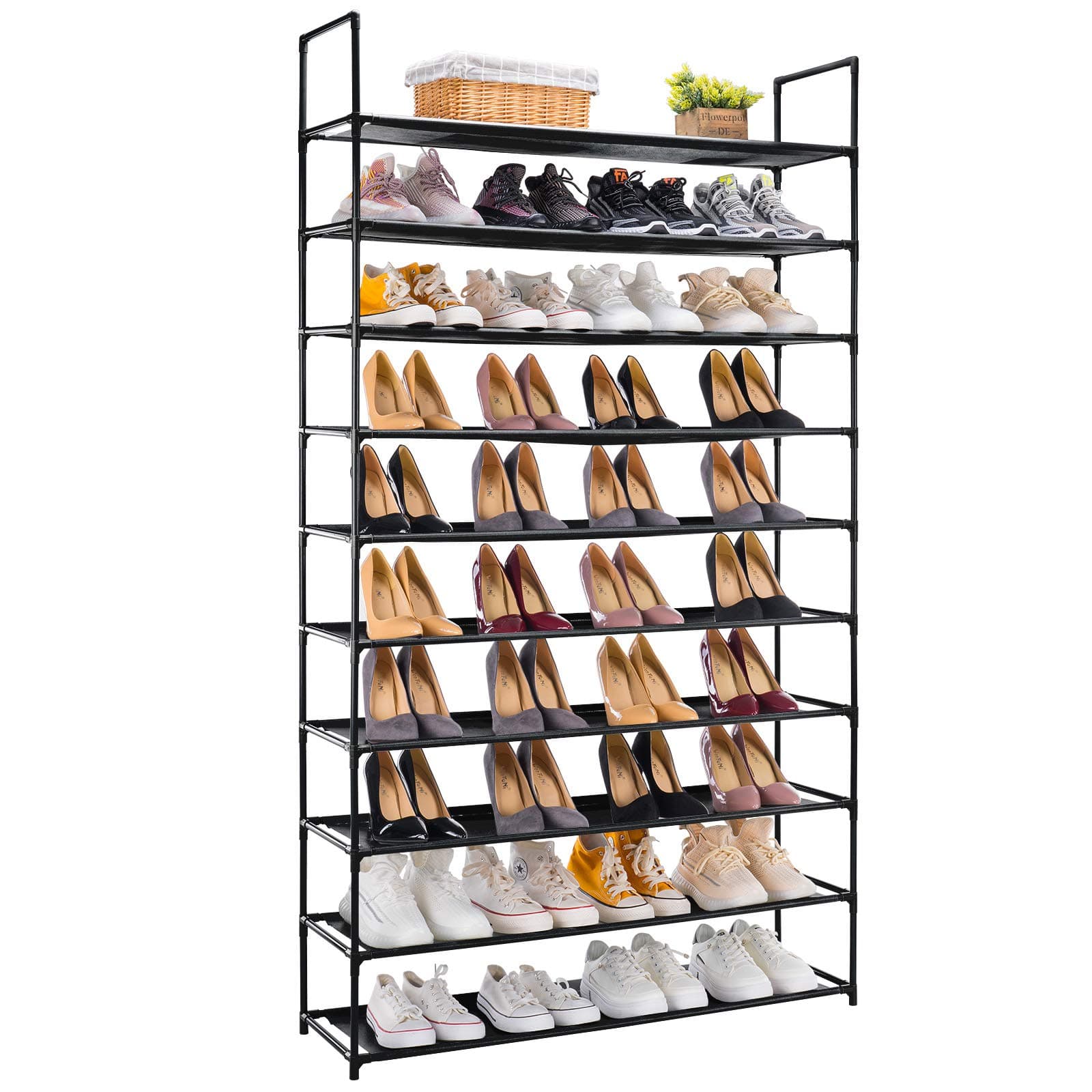 Apicizon 10 Tiers Shoe Rack, 50 Pairs Shoe Storage Organizer, Non-Woven Fabric Metal Shelf Tower for Closet/Entryway/Garage, Black