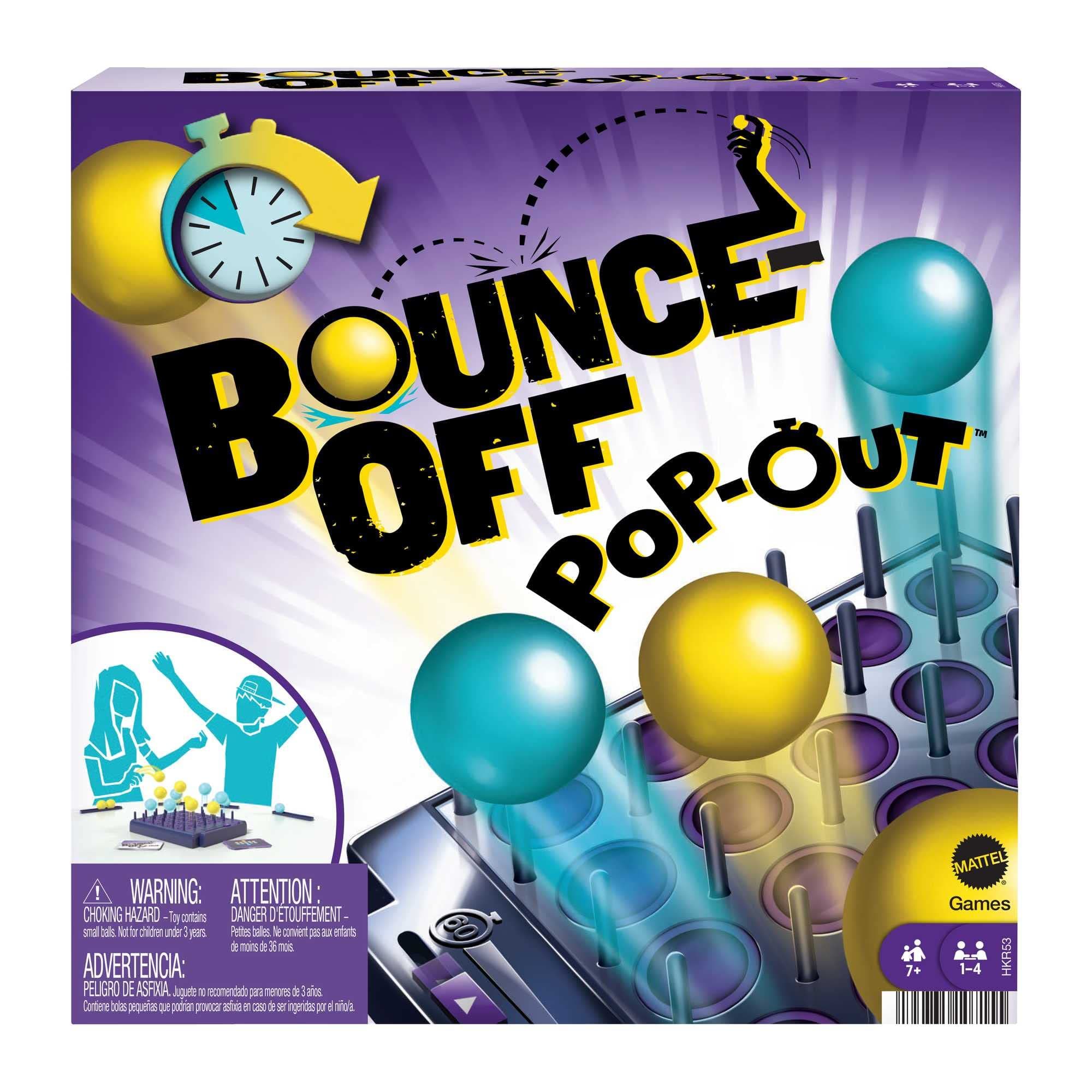 BOUNCE-OFF POP-OUT Party Game for Family, Teens, Adults with 16 balls, 20 Challenge Cards, Game Tray with Timer, Gift for 7 Year Olds & Up, HKR53