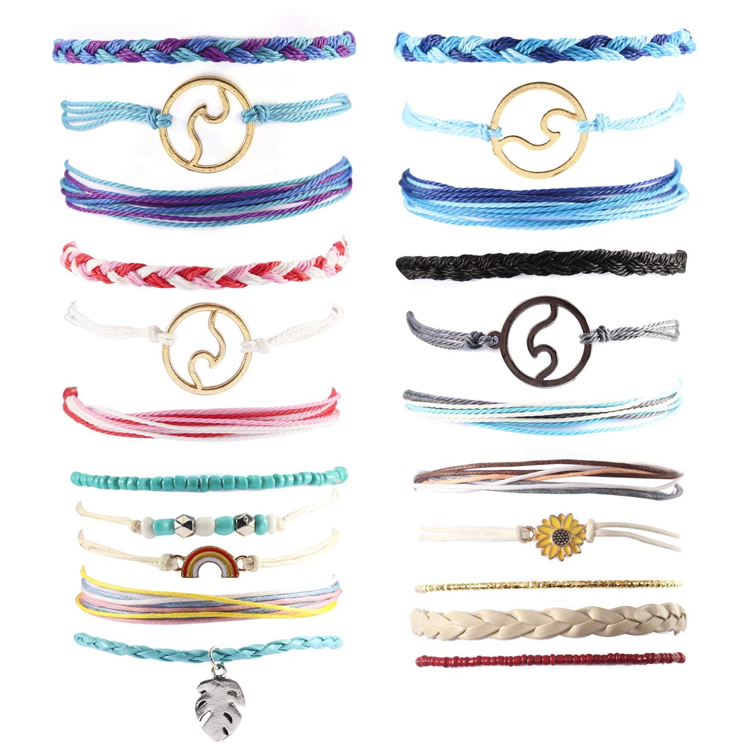 Summer Surfer Wave Bracelet for Women Adjustable Waterproof Wrist Cord Boho Braided Beaded Rope String Bracelet Set Turtle Shell Pendant for Beach