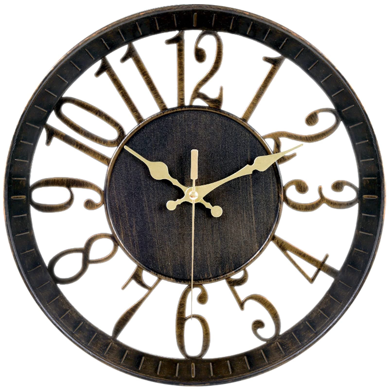 Non-Ticking Silent Wall Clocks 12 Inch Battery Operated Quartz Vintage Decor Clock, 3D Numeral Round Wall Clock Easy to Read for Rustic Farmhouse Living Room Home Office School (Bronze)