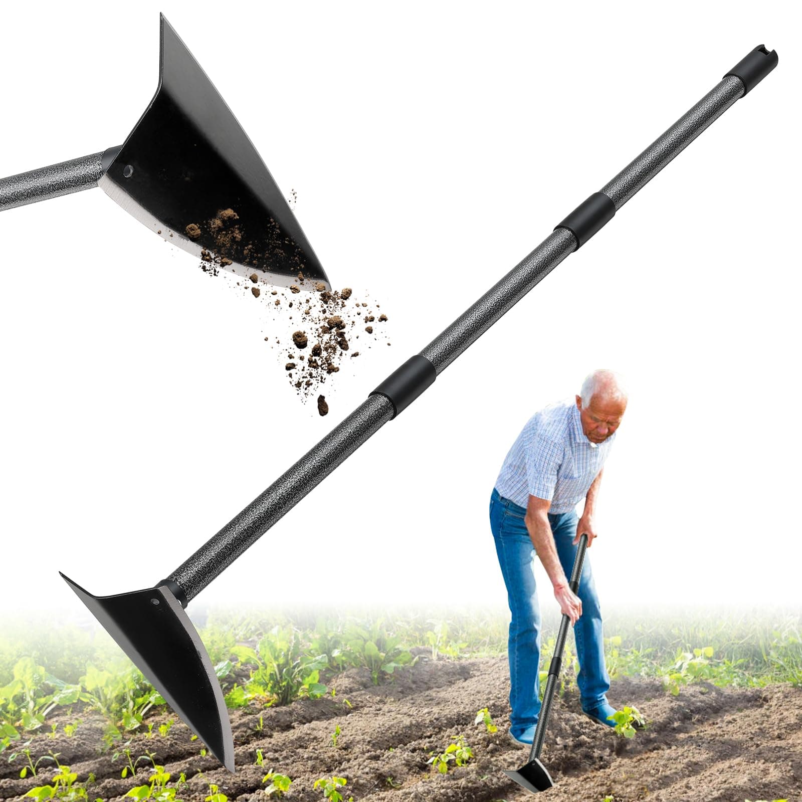 Garden Hoe, Heavy Duty Trenching Hoes with 60 Inch Long Handle, Sharp Edge Triangle Weeding Hoe Garden Tools for Weeds Removal,Cultivating,Digging,Loosen Soil, Trenching, Landscaping Manual Weeder