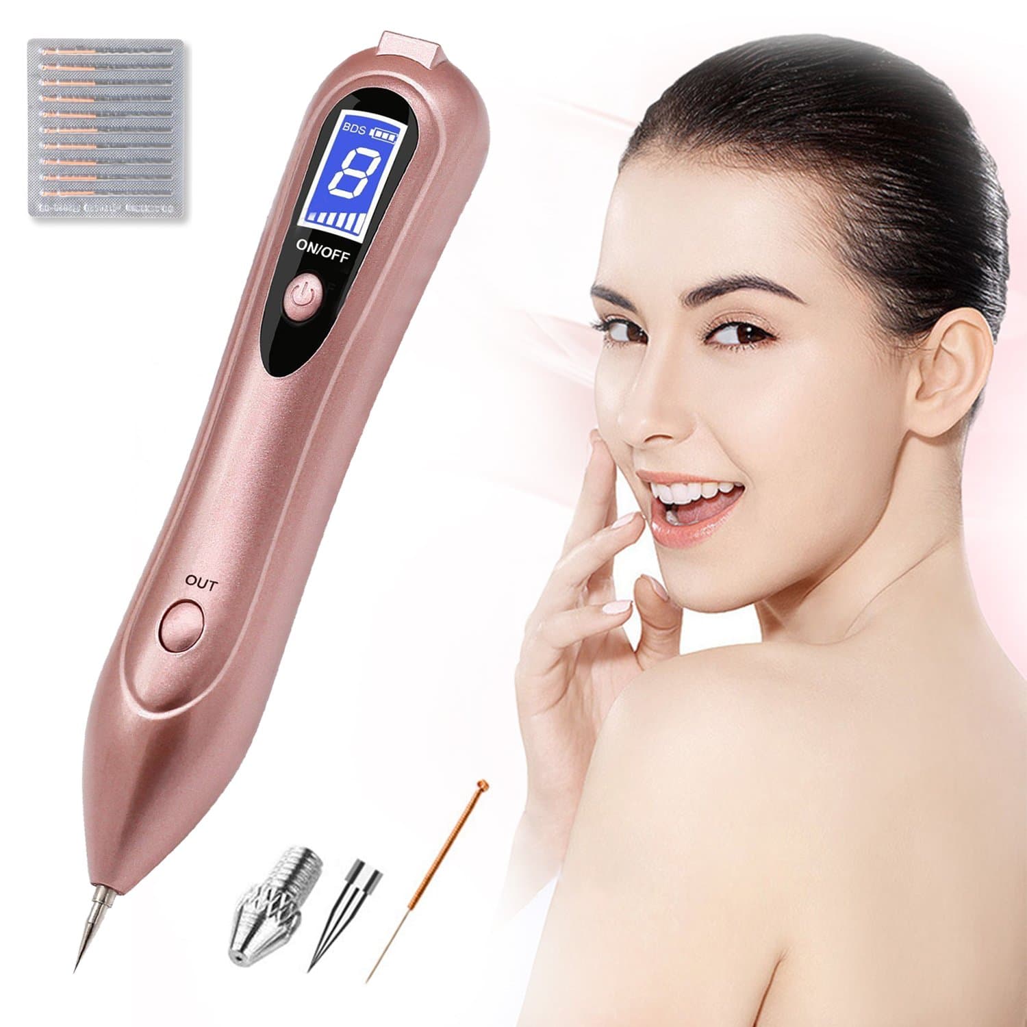 Electric Mole Removal Pen Professional Skin Tag Warts Nevus Dark Spots Freckles Tattoo Remover Tool Kit Beauty Pen with 8 Modes Portable USB Rechargeable LED Display