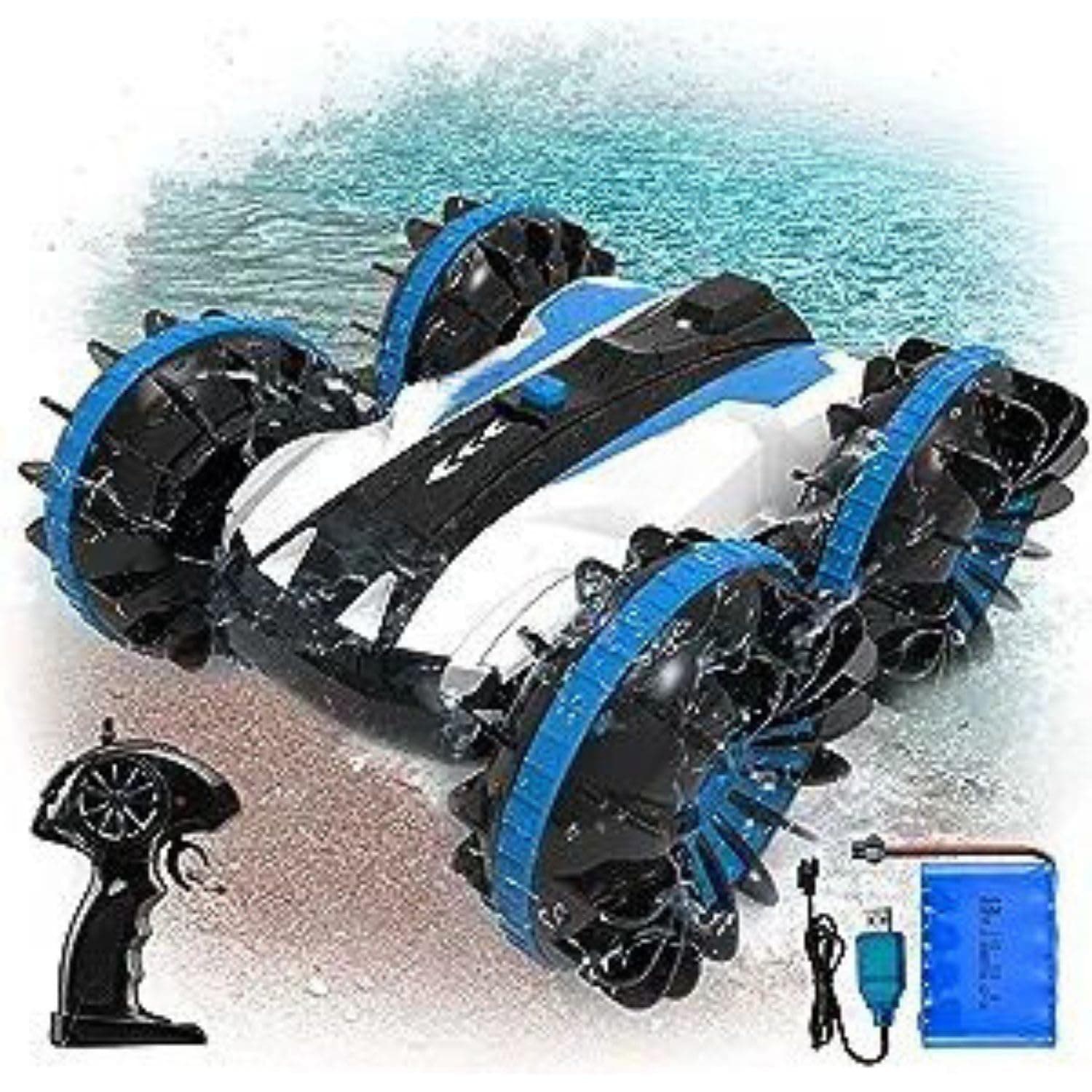 Fitto Remote Control Car Water and Land Driving Amphibious RC Car, Waterproof Stunt RC Car, Blue