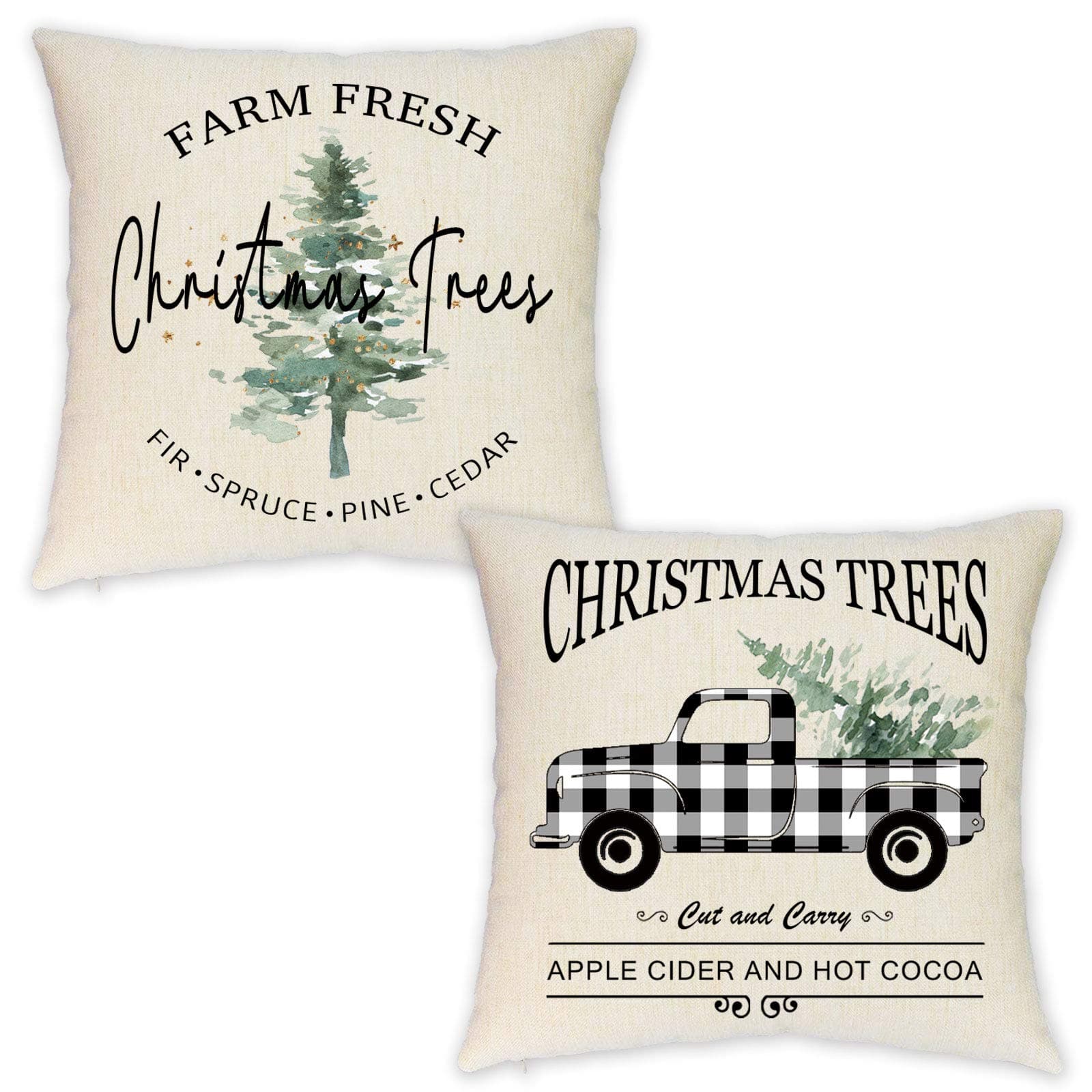 HEOFEAN Set of 2 Christmas Pillow Covers 18x18 Inches – Farmhouse Buffalo Check Truck Pillow Covers for Christmas Home Decor-Christmas Trees Decorative Pillow Covers for Couch