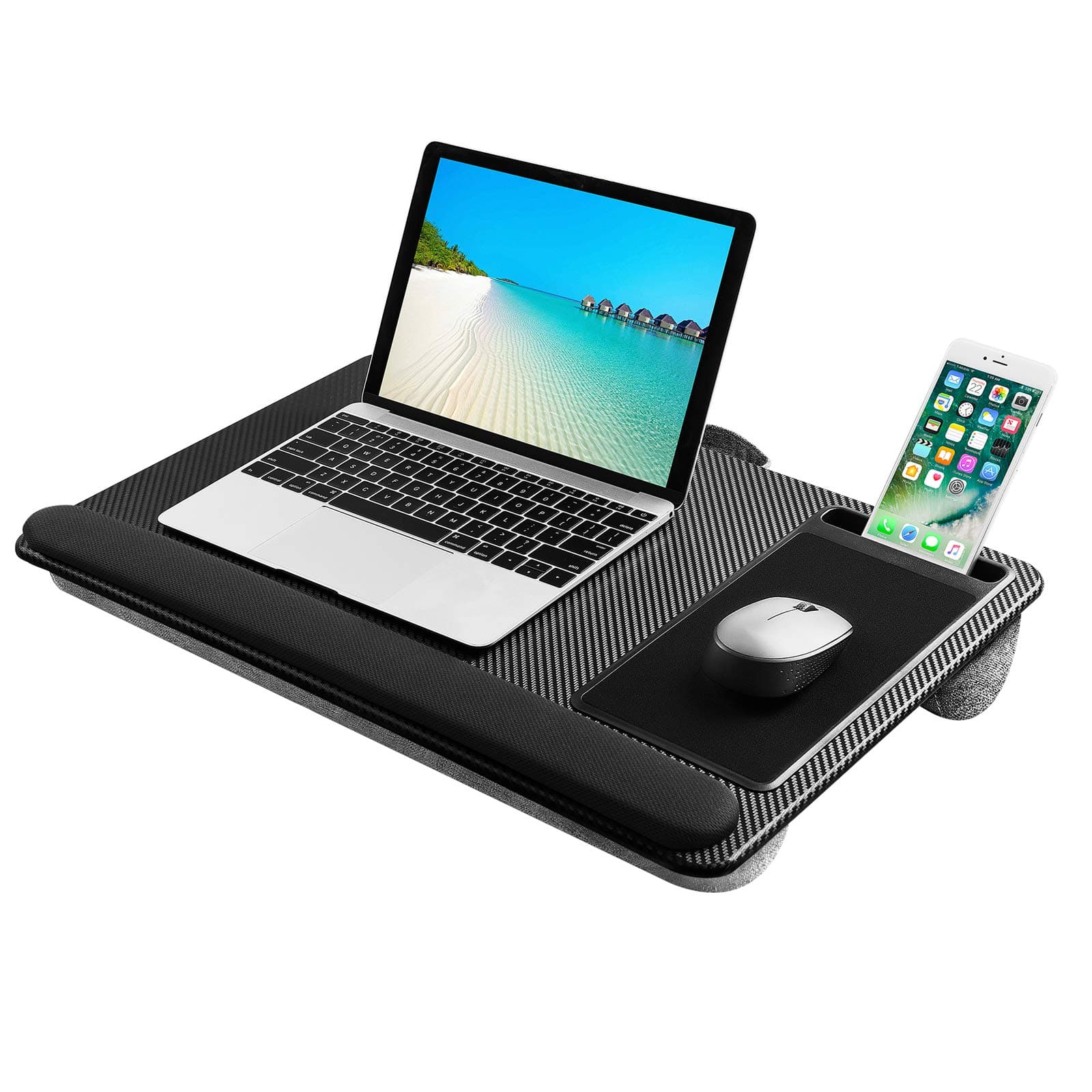 Laptop Bed Tray with Cushion, Mouse Pad and Integrated Wrist Rest for Laptops up to 17" with Stand