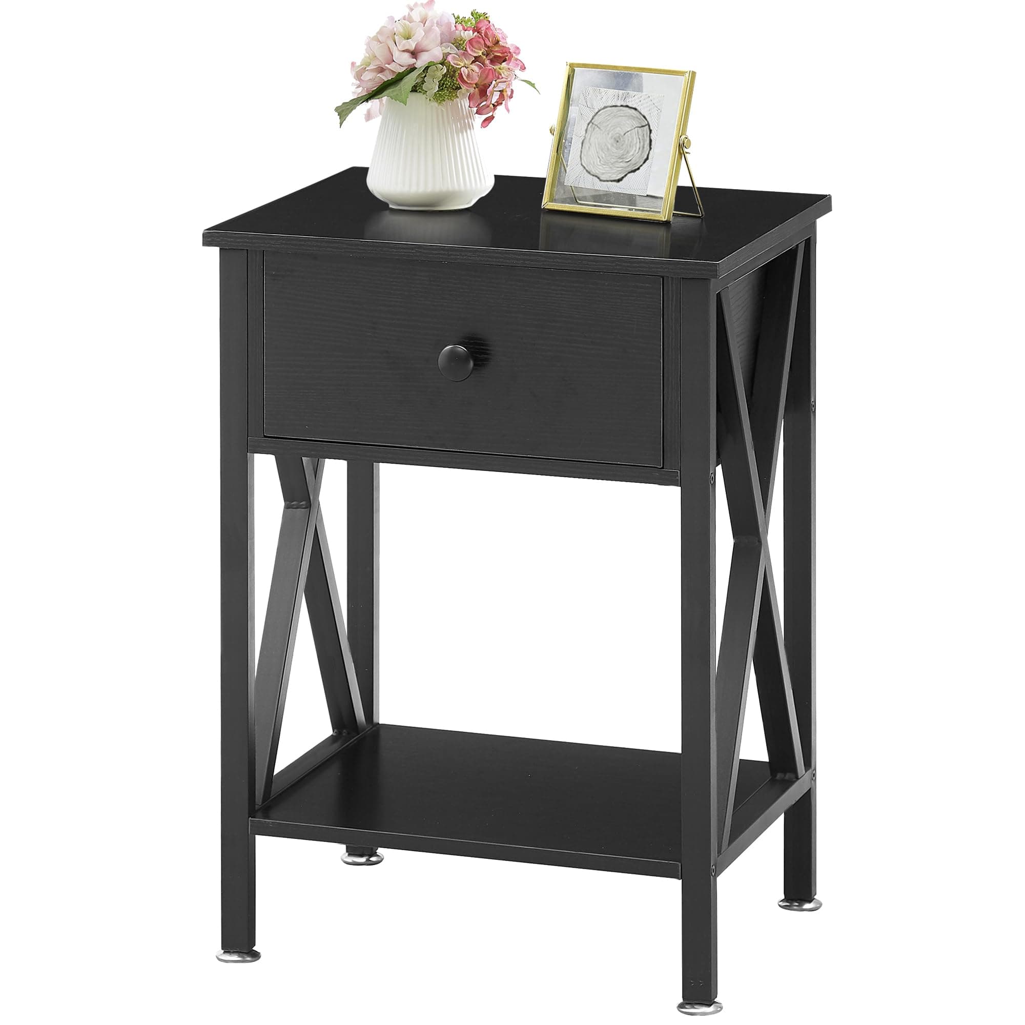 VECELO Modern Side End Table, Nightstand Storage Shelf with Bin Drawer for Bedroom, Lounge