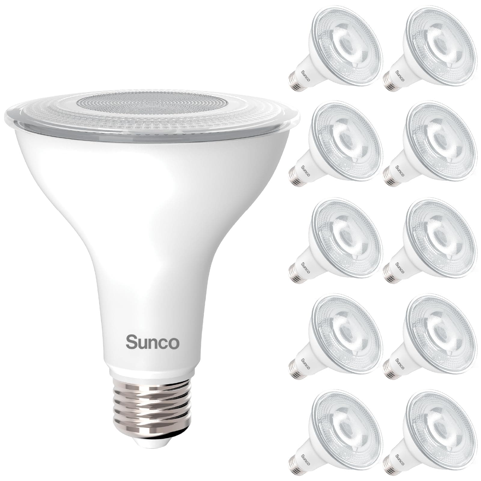 Sunco 10 Pack PAR30 Long Neck LED Bulb, Indoor/Outdoor Flood Light, 11W (75W Equivalent), 850 Lumen, 3000K Warm White, Dimmable, E26 Base, IP65 Waterproof, UL Certified