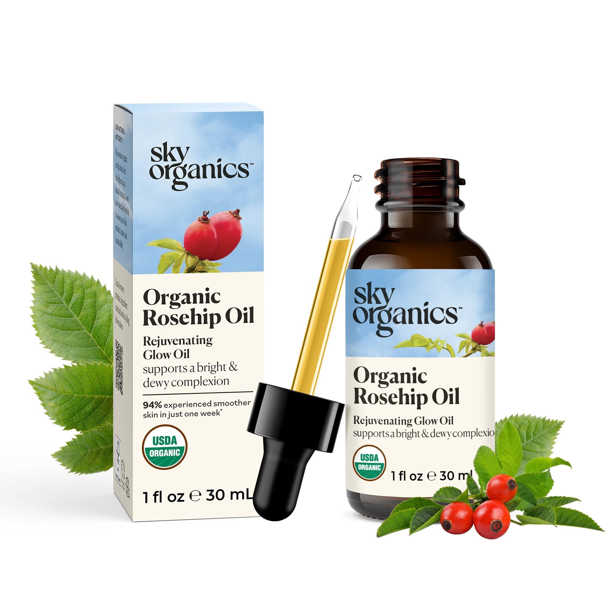 Sky Organics Travel Size Revitalizing Glow Face Oil, Rosehip Oil for Face – Nourishes Without Clogging Pores, Rosehip Seed Oil Organic for Bright Skin, 100% Pure Rose Hip Oil, Cold-Pressed