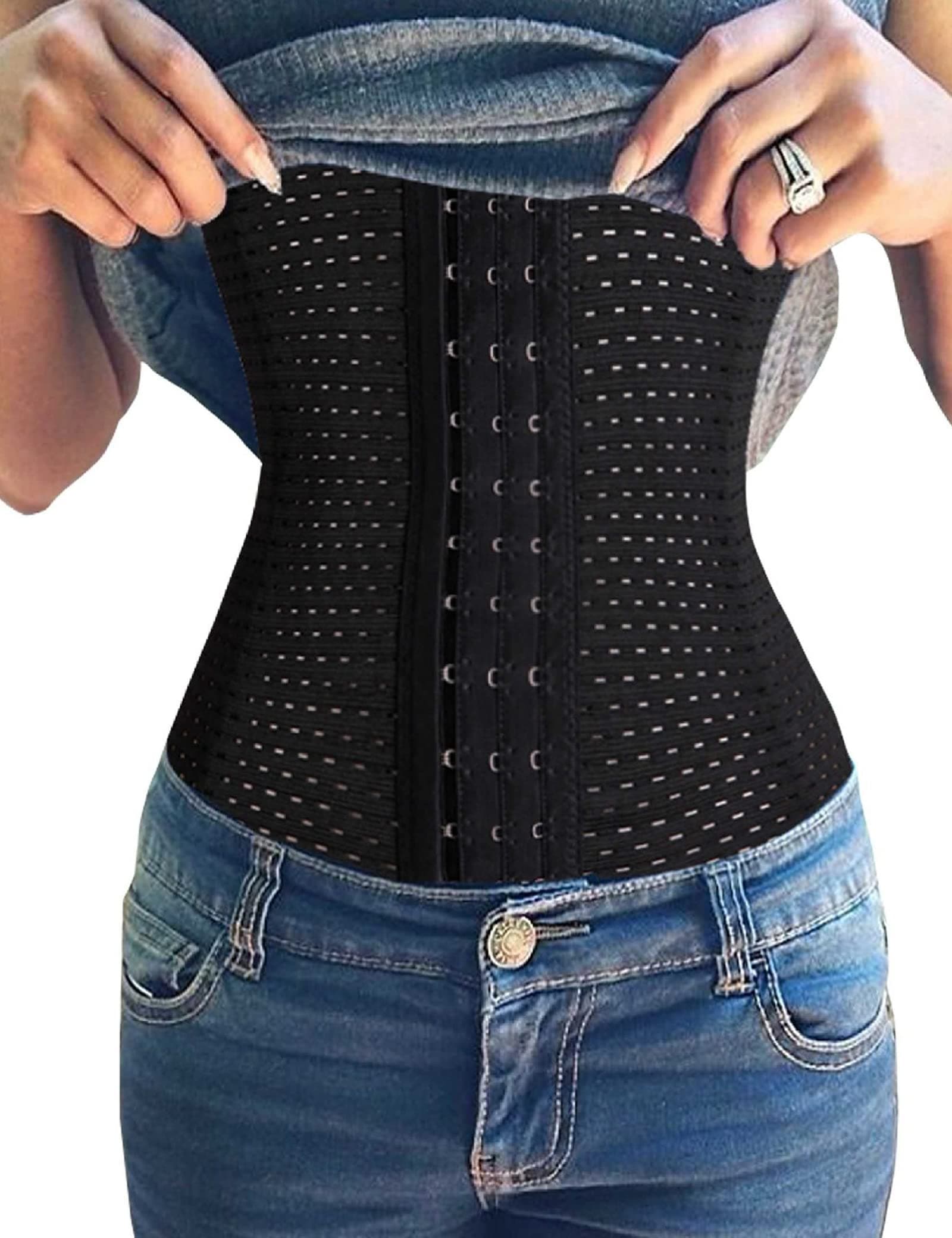 Youloveit Women's Waist Trainer Corset for Everyday Wear Steel Boned Tummy Control Body Shaper with Adjustable Hooks