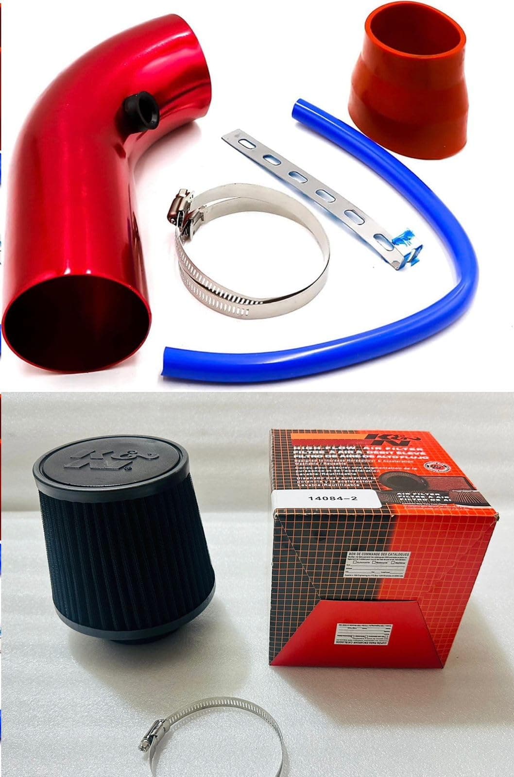 K N AIR FILTER + Cold Air Intake Pipe 76mm 3 Inch Universal Car Turbo Filter Aluminum Air Filter Induction Flow Hose Pipe Kit (RED Air Intake Pipe + K N AIR FILTER)