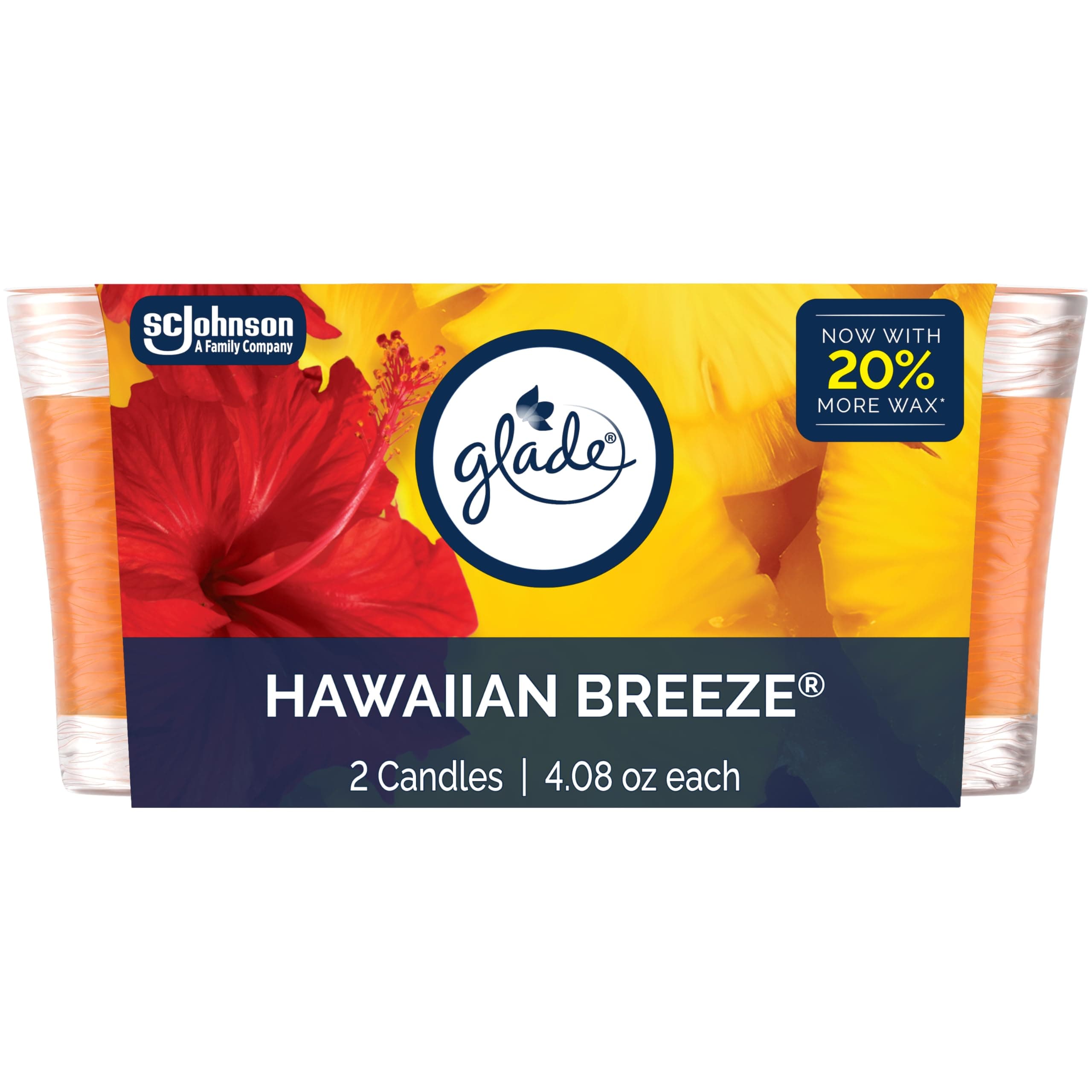 1-Wick Scented Candle Jar, Hawaiian Breeze, Air Freshener Infused with Essential Oils, 4.08 Oz, 2 Count