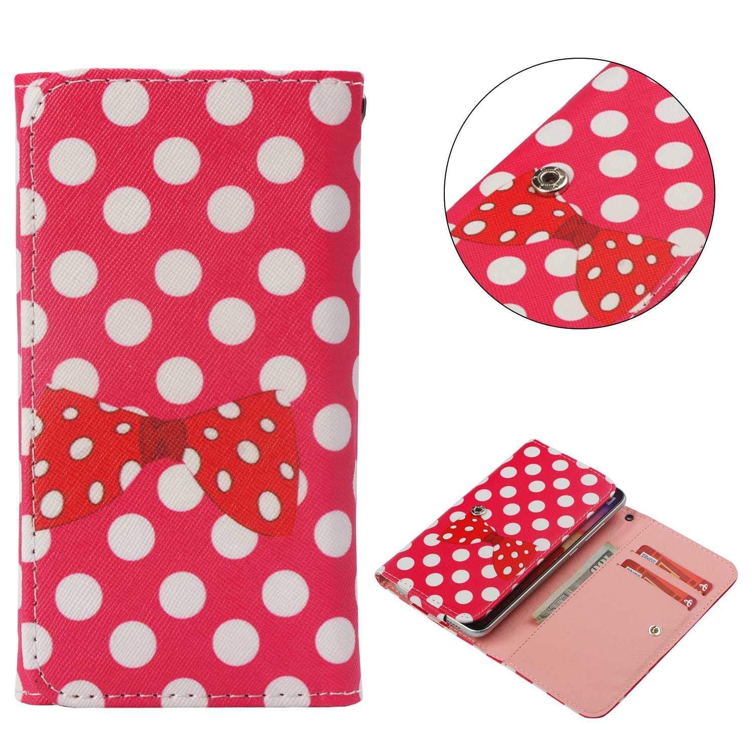 Cell Phone Flip Case for Wiko Getaway 5" and More, Tenplus Universal Folio Case Cover PU Leather Skin Protective Wallet Clutch Bag with Card Slots (Spots Bow)