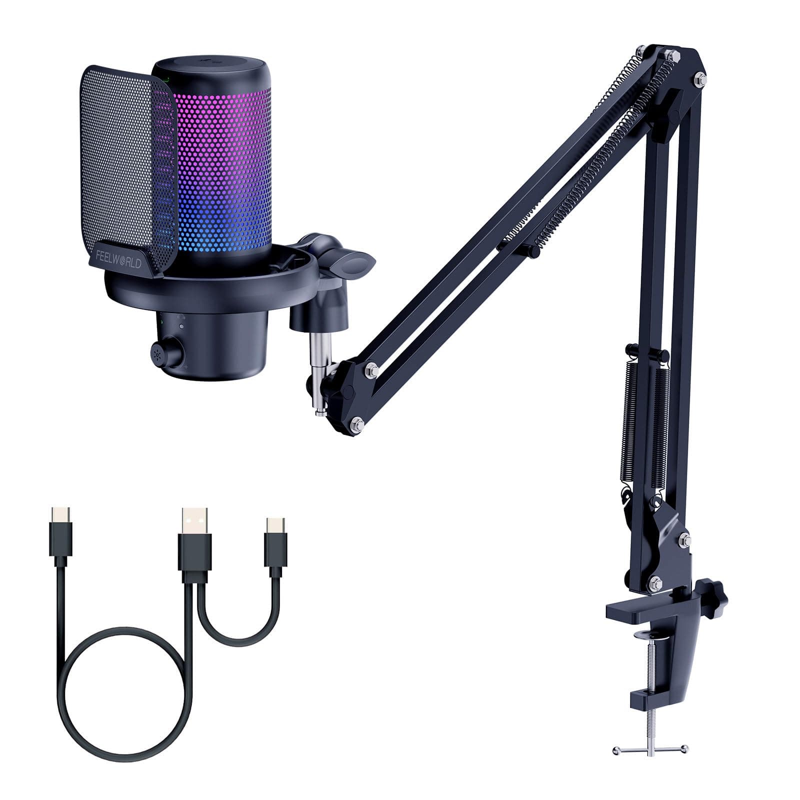 FEELWORLD VM1 Gaming PC USB Microphone Capacitance Microphone with Noise Reducing Function,Silent RGB Lamp,Game Player PC Accessories YouTube Twitch Podcast Streaming Recording Online Chat PS 4 PS 5