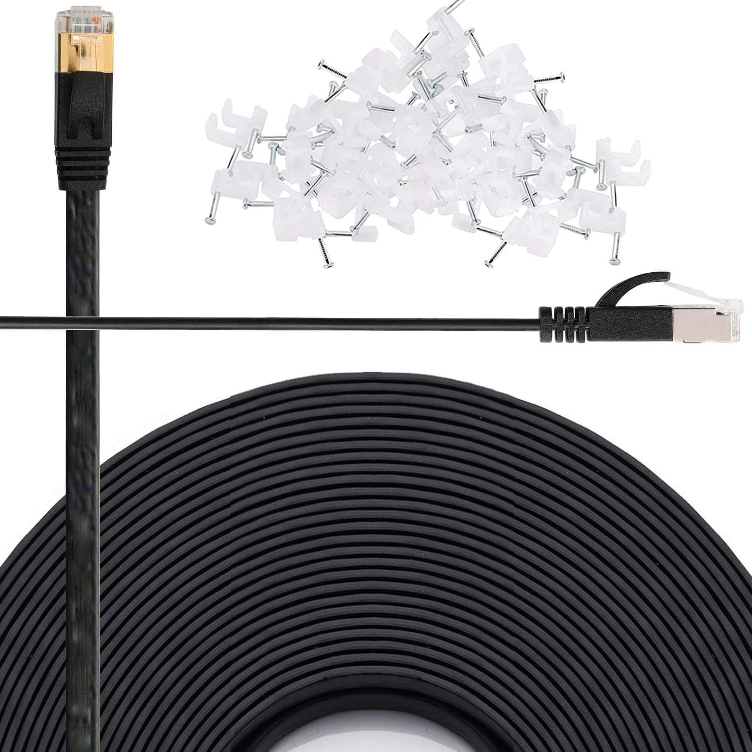 Cat 6 Ethernet Cable 50 FT Flat Internet Network Cables with Cable Clips Cat6 Ethernet Patch Cable with Snagless Rj45 Connectors Black Computer LAN Cable（50FT）…