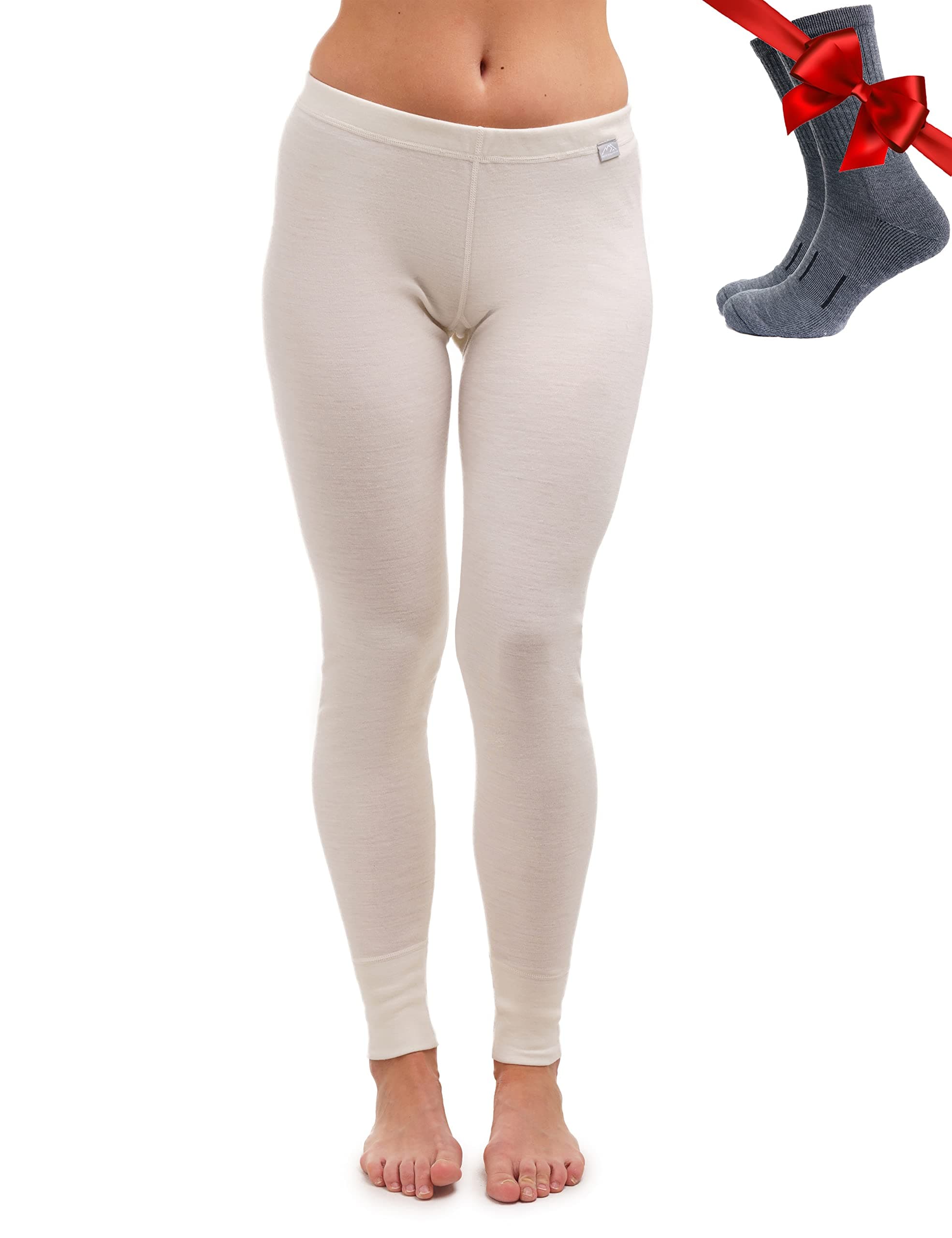 Merino Wool Base Layer Women Pants 100% Merino Wool Leggings Heavyweight, Midweight, Lite Thermal Underwear Bottom and Socks