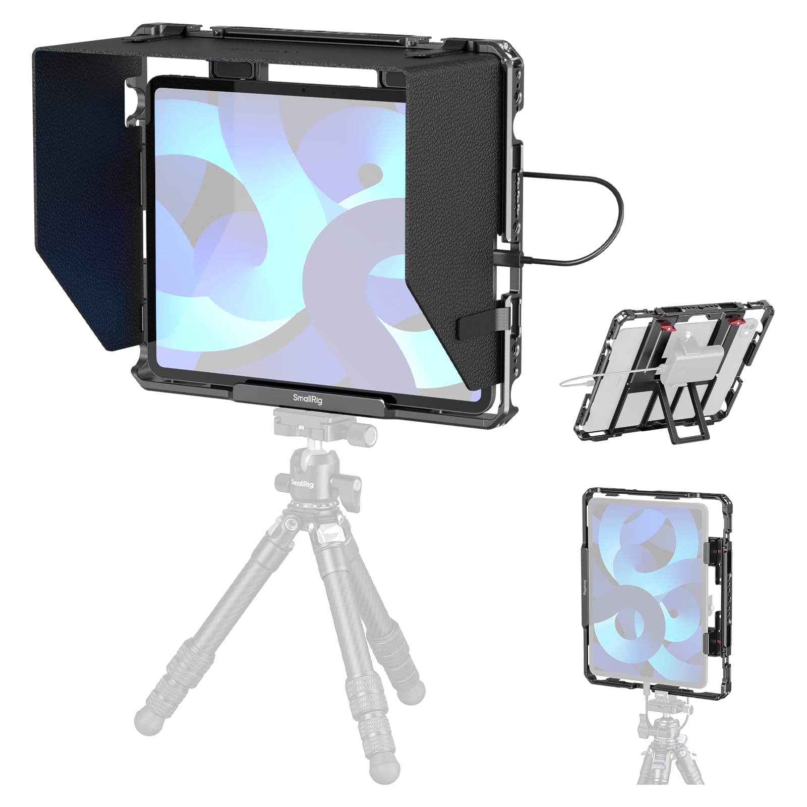 SMALLRIG Universal Metal Cage for iPad, Tripod Mount Adapter Monitor for iPad Pro 12.9, Air, Mini and More, with 1/4"-20, 3/8"-16 Holes, Cold Shoe Mount - MD5059