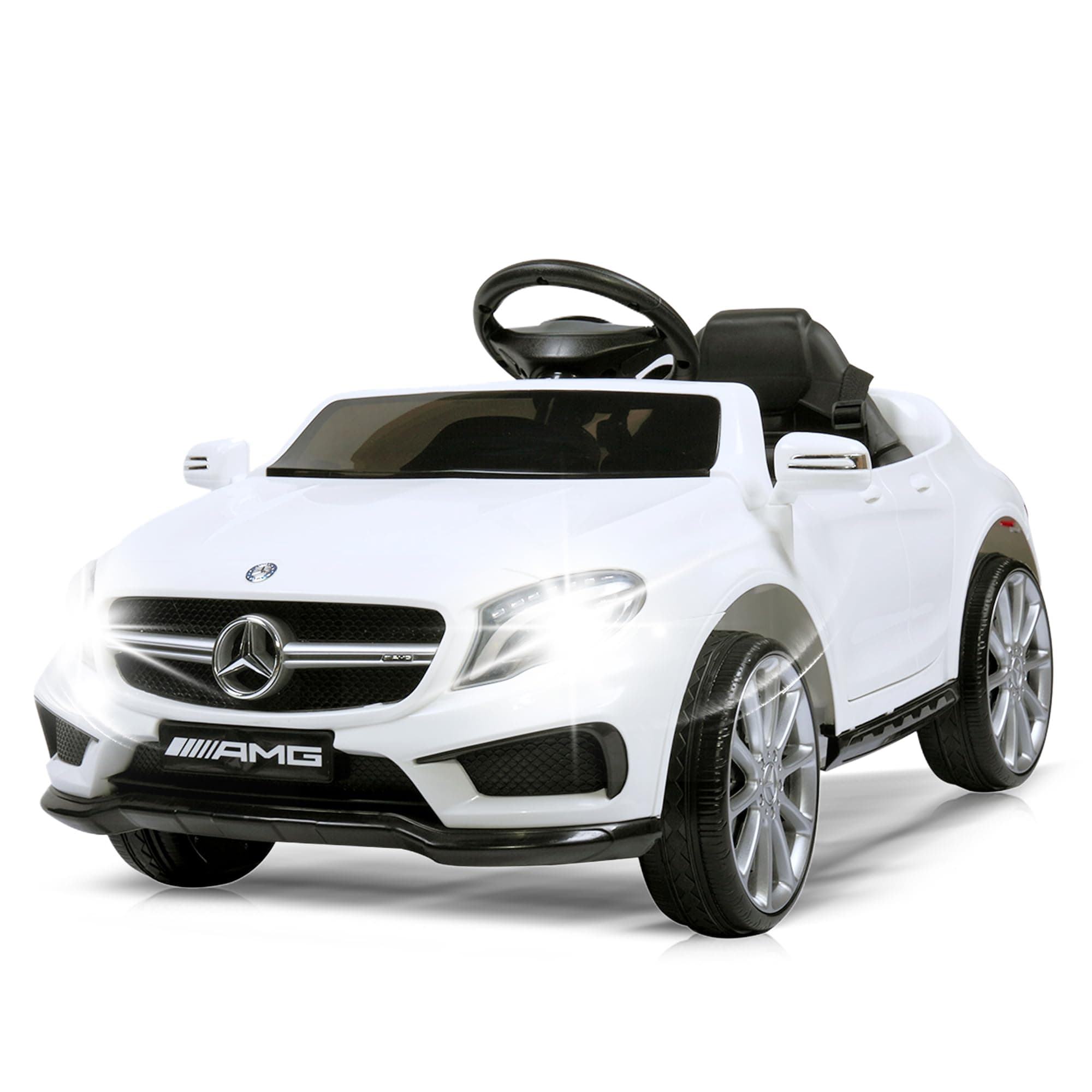 TOBBI Licensed Mercedes Benz Car for Kids,Ride on Cars with 2.4G Remote Control,Double Doors, 5 Point Safety Belt,LED Lights,White