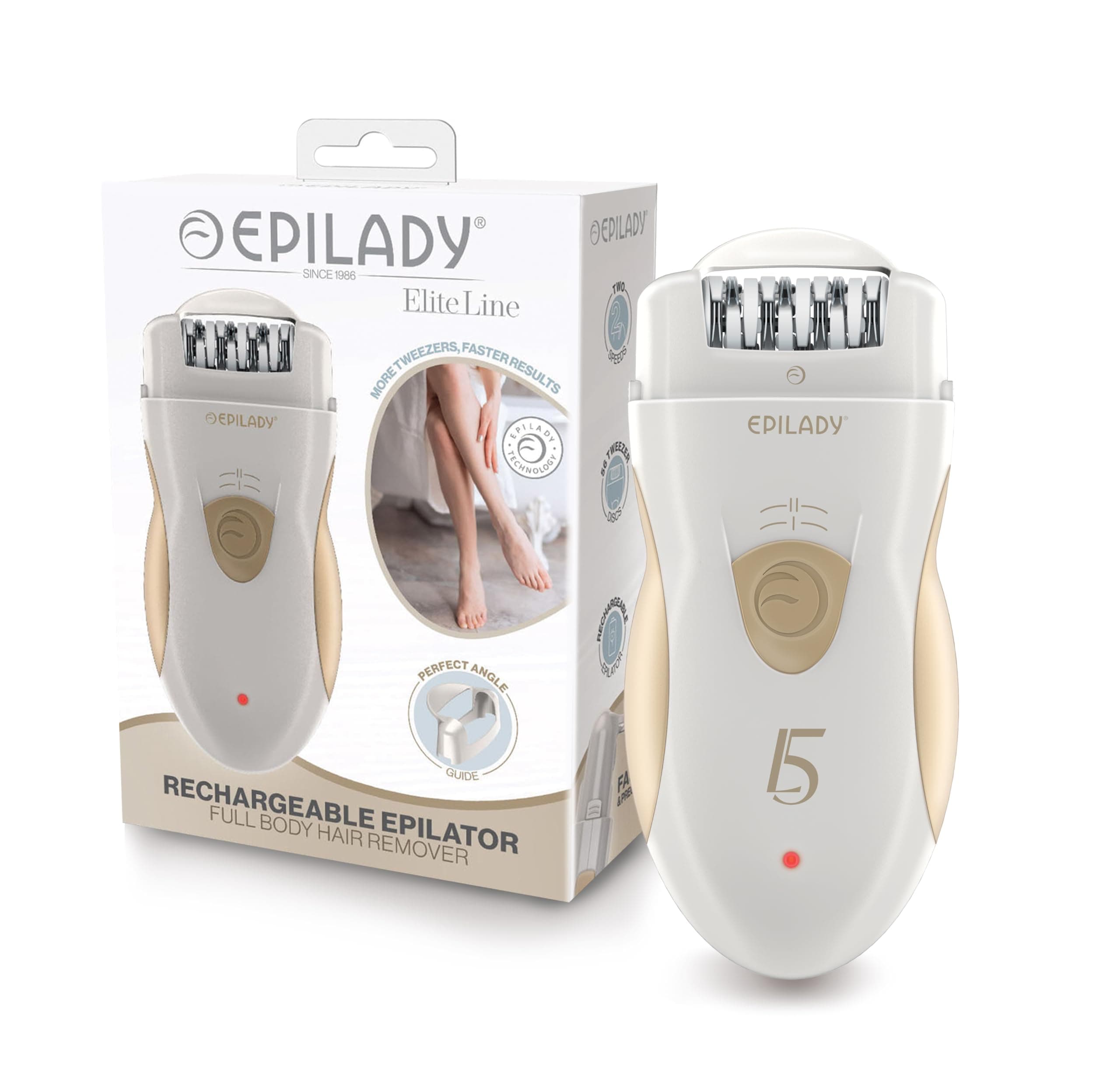 Epilady Hair Removal Electric Epilator - L5 Rechargeable Epilator for Women & Men (White/Golden)