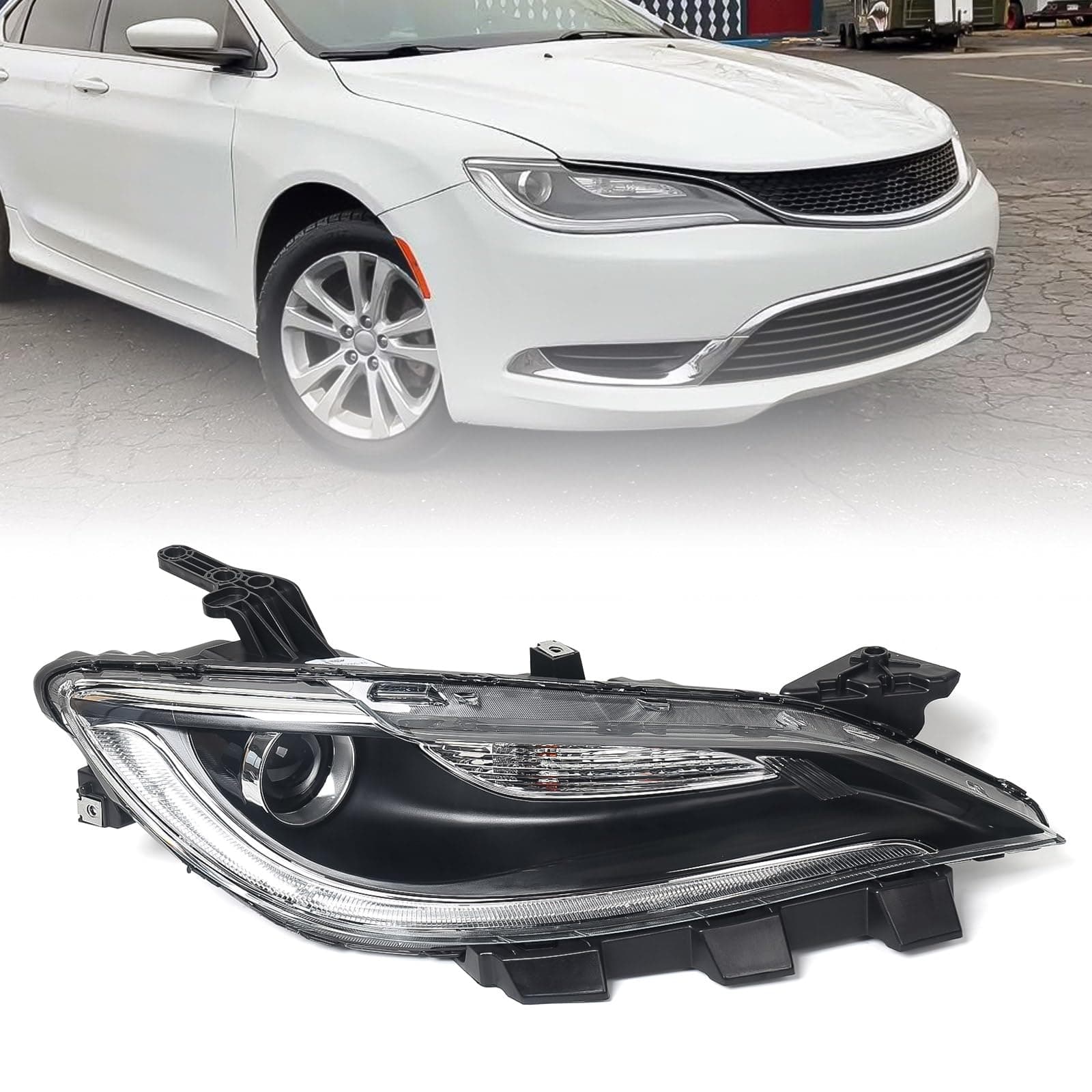 Huray Halogen Headlight Assembly Fit for Chrysler 200 2015 2016 2017 RH Projector Headlamp w/o LED DRL OE Style Replacement for CH2503260 68284785AA Right Passenger Side