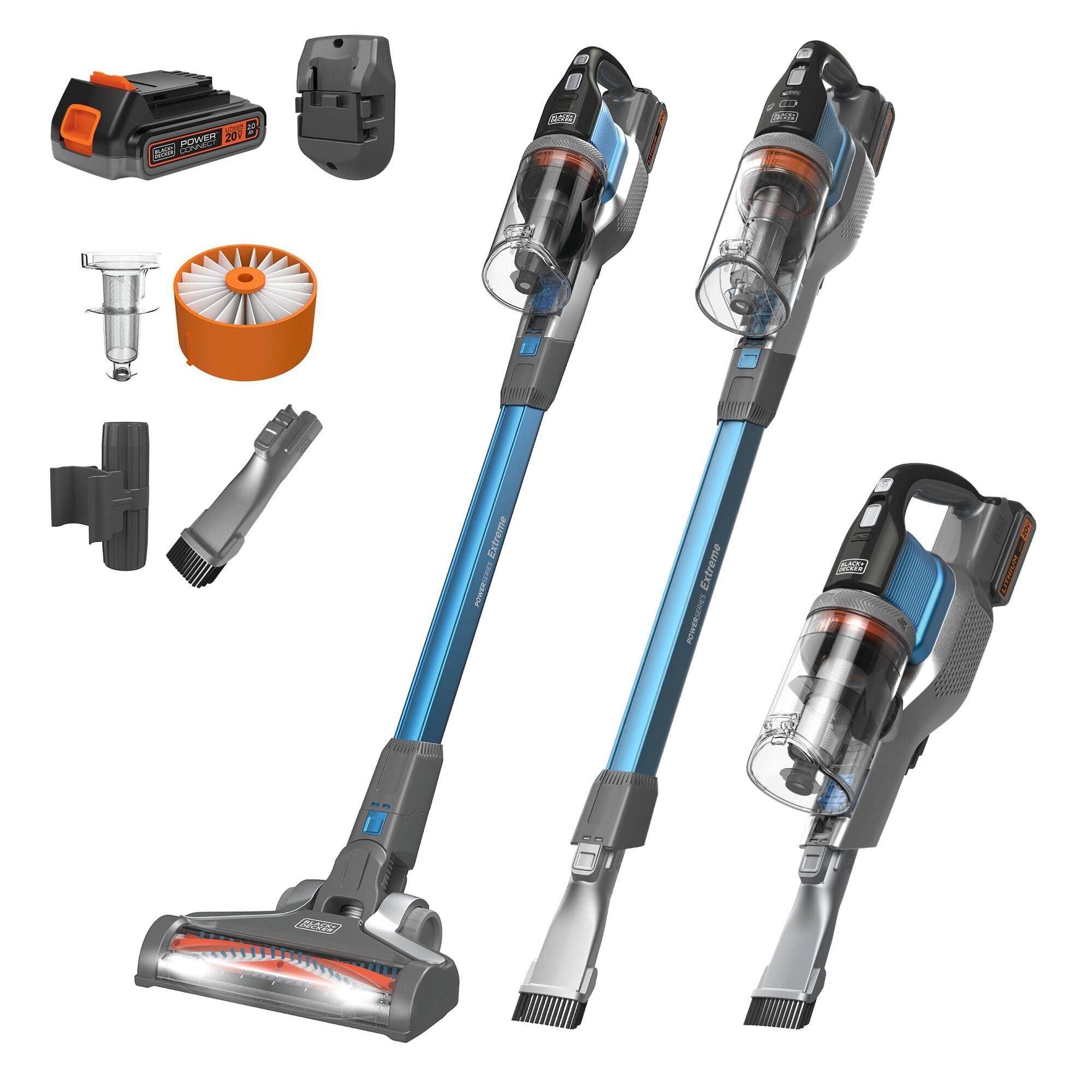 Cordless Vacuum, Powerseries Extreme, Stick Vacuum Cordless Rechargeable, Interchangeable Floorhead with Crevice Attachment, 3 Speed Control, Lightweight, Blue (BSV2020G)