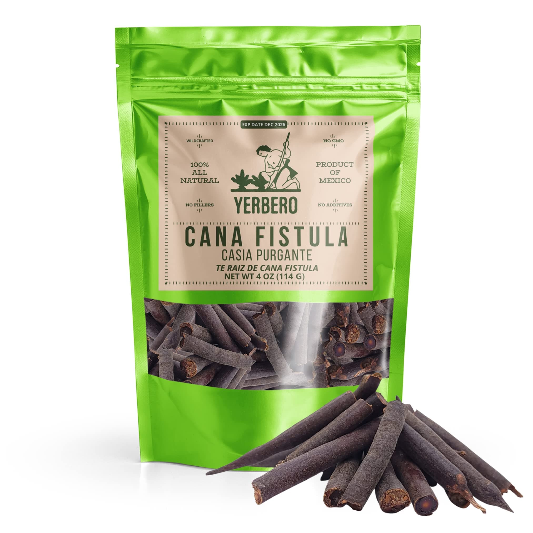 Yerbero - Premium Loose Cana Fistula Tea 4 oz (114gr) | Cassia Fistula Te Herbal | Makes 25+ Cups | Purging Fistula | Stand Up Resealable Bag | Crafted By Nature100% All Natural, non-GMO, Gluten-free.