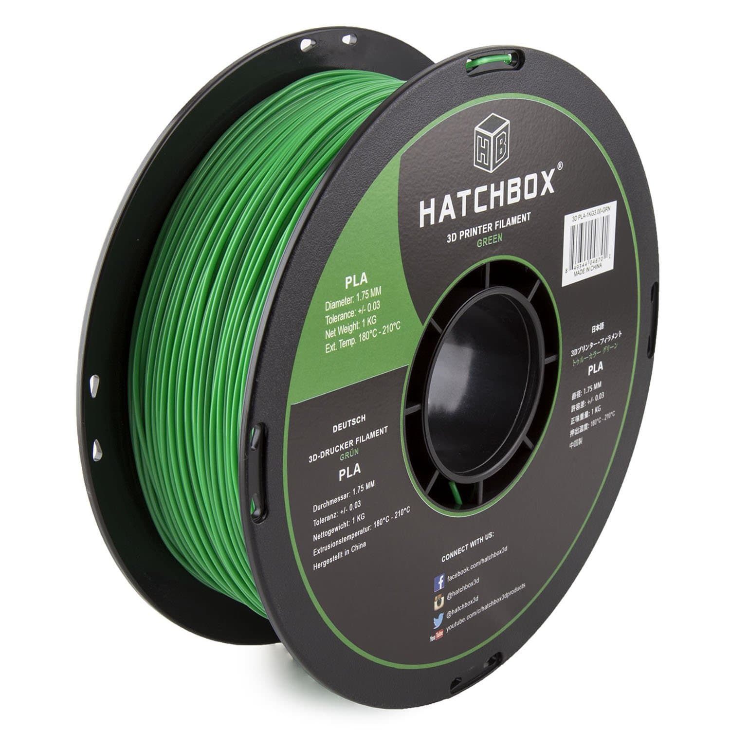 HATCHBOX1.75mm Green PLA 3D Printer Filament, 1 KG Spool, Dimensional Accuracy +/- 0.03 mm, 3D Printing Filament