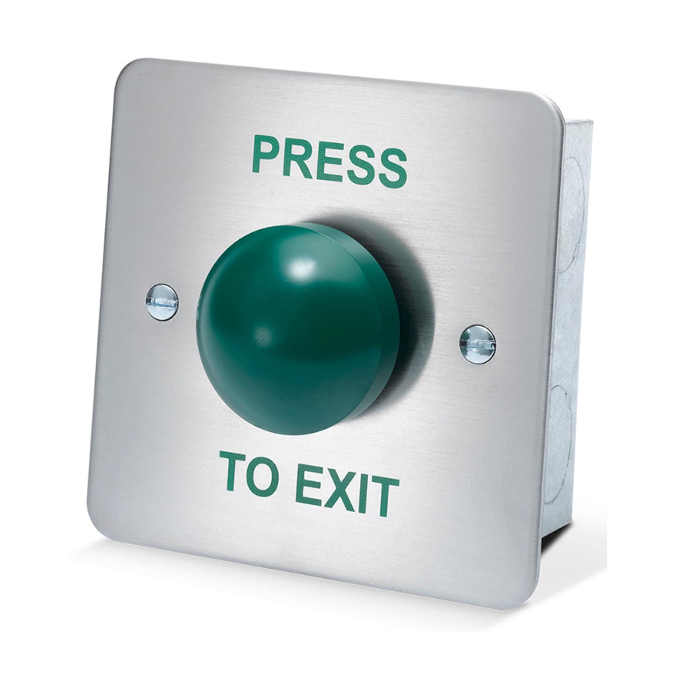SecureMyDoor - PRESS TO EXIT Green Dome Button Push Door Release Switch | Brushed Stainless Steel | Easy Installation | Ideal for Commercial & Residential Buildings (Flush Mount)