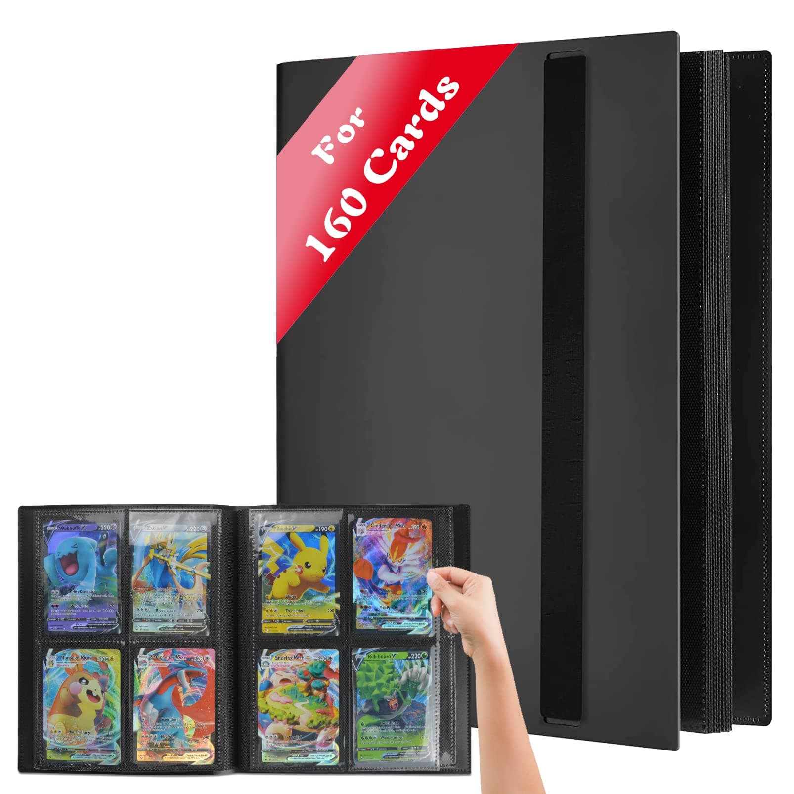 Trading Card Album Folder - 4 Pocket Sports Trading Card Binder for 160 Cards, Sturdy Card Holder Folders Card Collection Folder for MTG, TCG, Football, Basketball Cards - 20 Pages, Black