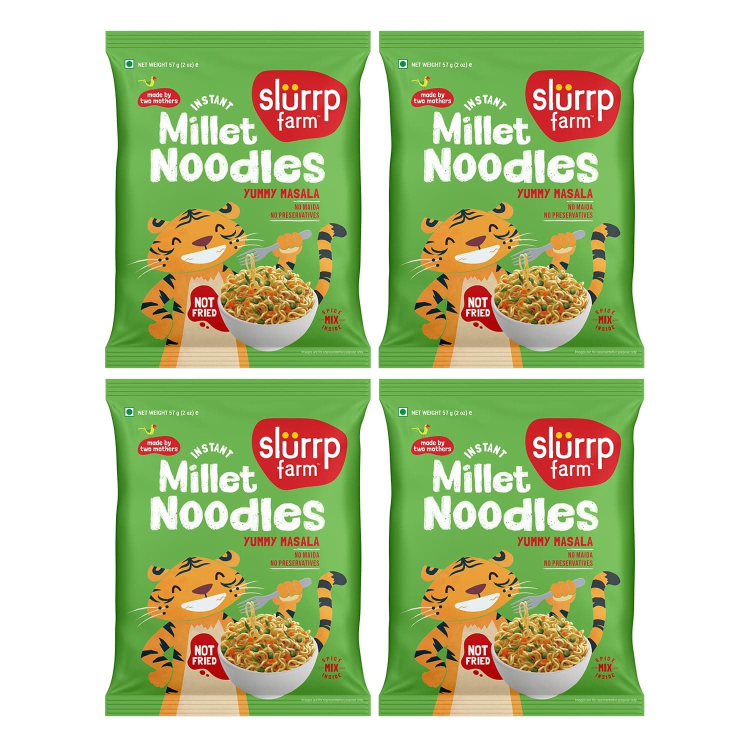 Slurrp Farm No Maida Instant Millet Noodles- Yummy Masala, Not Fried, No MSG, 4 X 57g