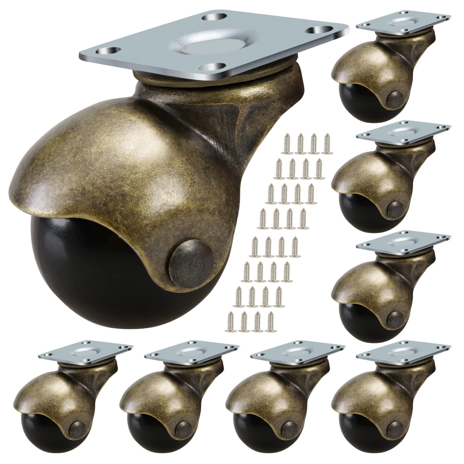 JGJC 8 Pack 2-inch Ball Caster Wheel,Perfect Replacement Wheels for Small Sofa,Cabinet,Dresser,Storage Bin,Non-Marking Swivel Caster Screws Included