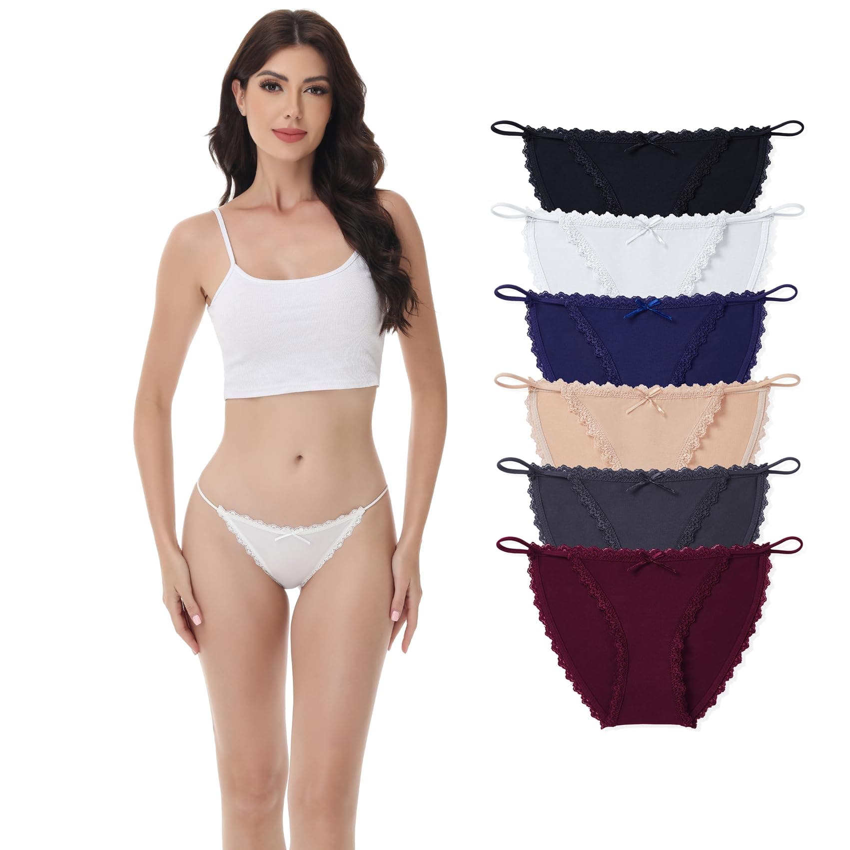 Camelia Womens High End Lace String Georgette Bikini Panties for Summer, USA Size: Xs-L (Milk Silk Bikini, Assorted,Pack of 4, Medium)