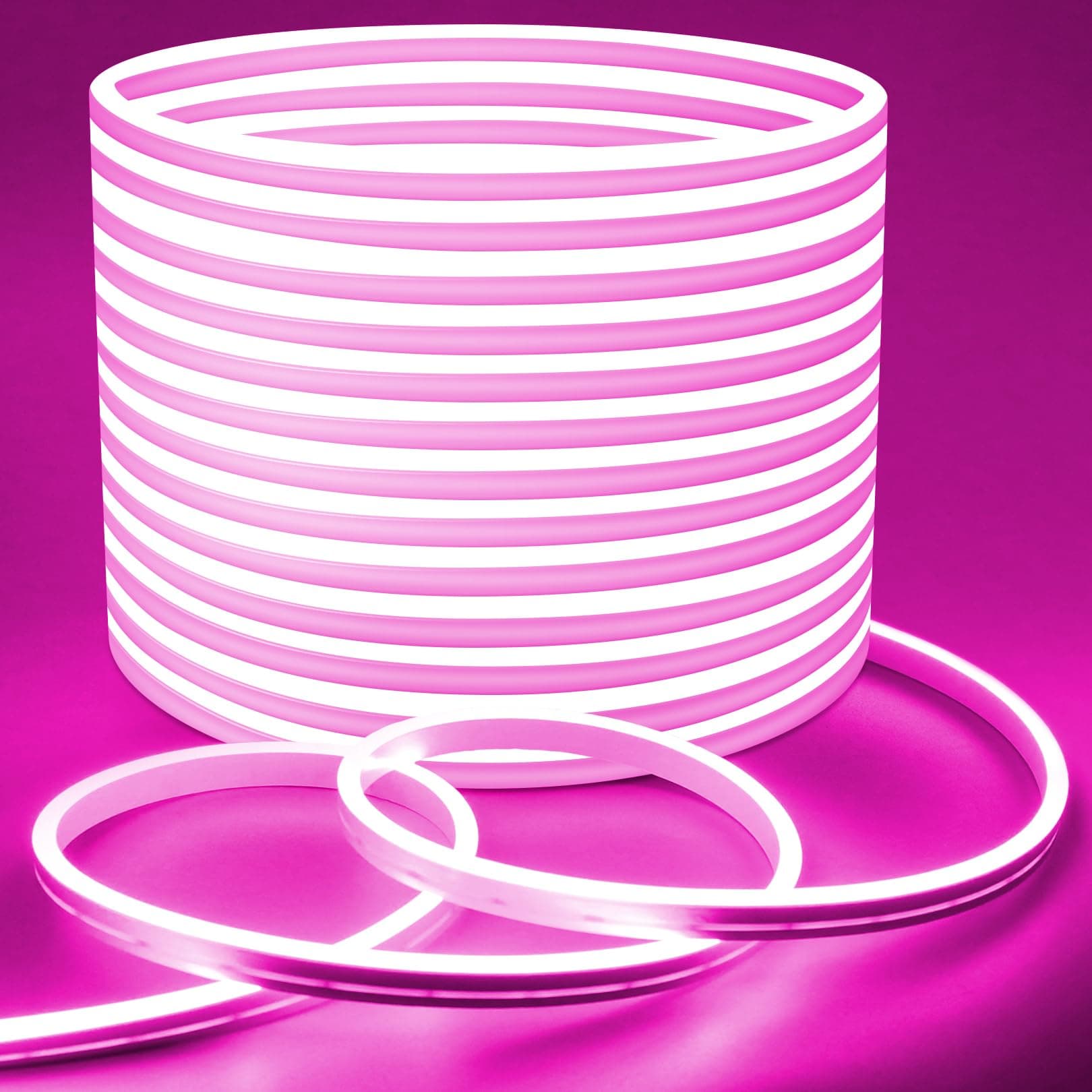 Lamomo LED Strip Lights, 32.8Ft Pink Neon Led Rope Lights, 0.65in/Cut DIY Flexible Silicone Waterproof 24V Led Light Strip for Bedroom,Indoor, Living Room, Kitchen（Power Adapter not Included）