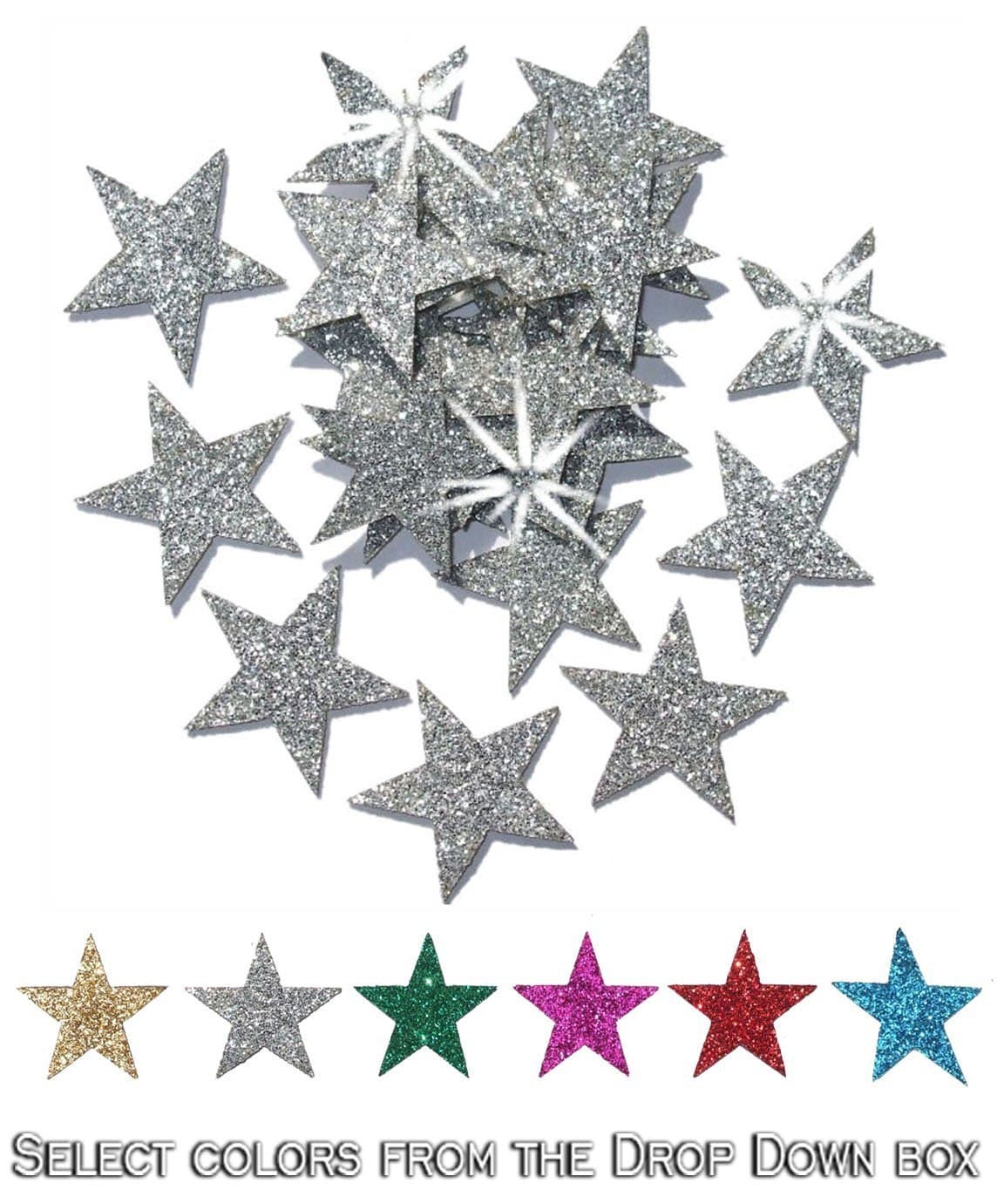 Silver 48 Fabric Glitter Stars 1 Inch 25mm Iron-On Fabric Transfer