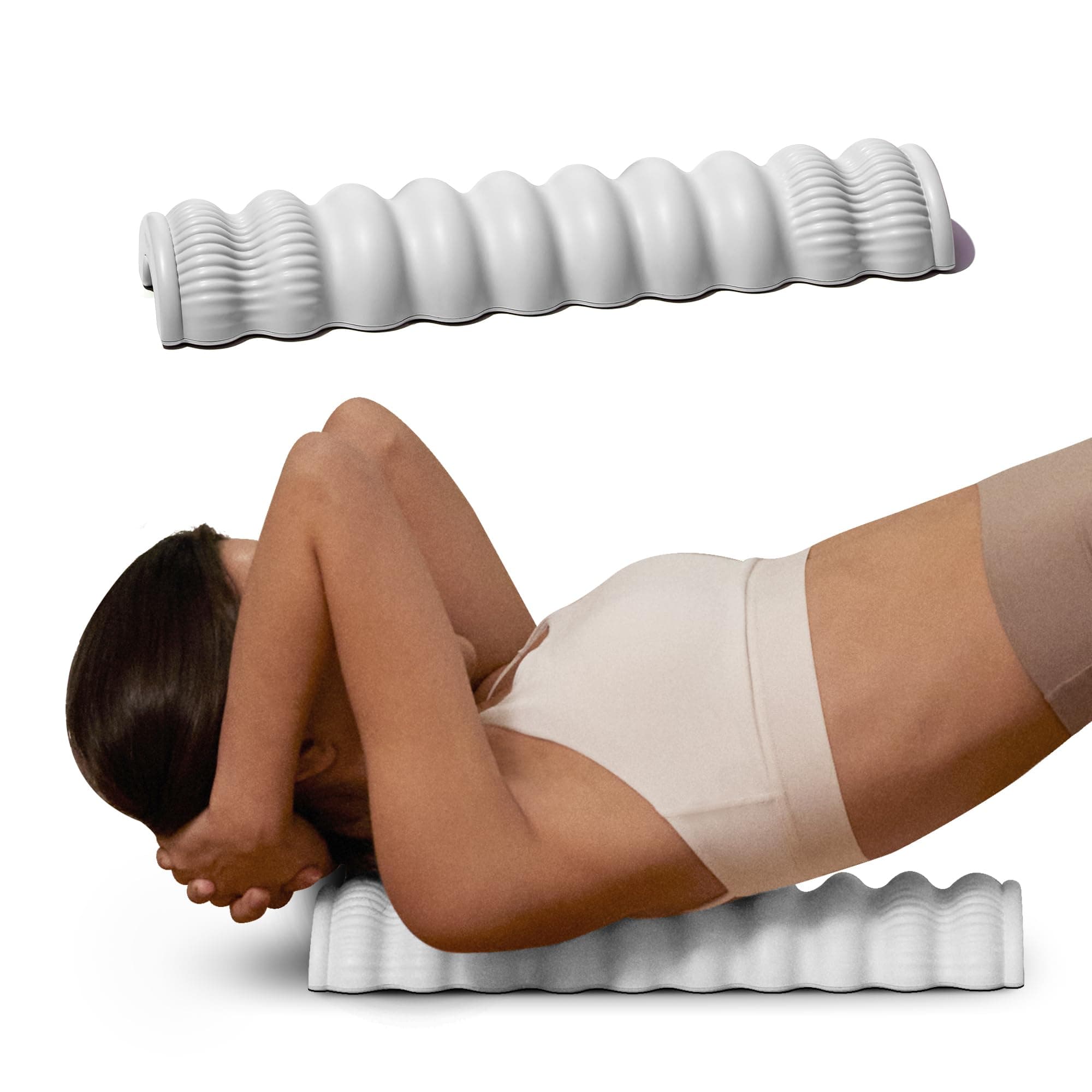 Wave Pillow II - Spine Stretcher Massage Tool, Yoga & Piliates Spine Alignment Corrector for Back Pain Relief, Neck, Shoulder, Lower Back & Hip Massage Device (Floral White)